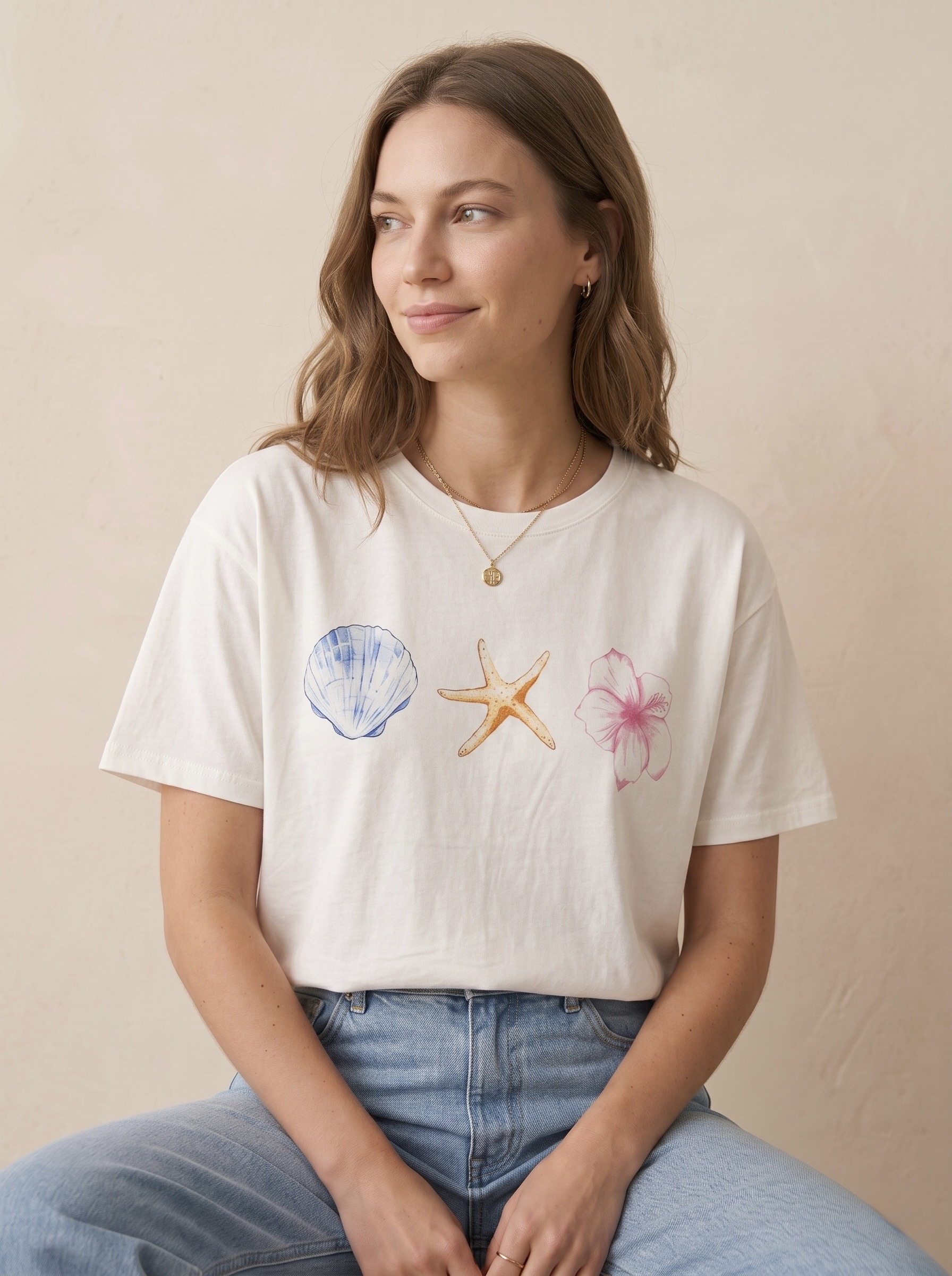 Grossiste Pépouz' Paris - T-shirt coton imprimé coquillage étoile de mer col rond manches courtes