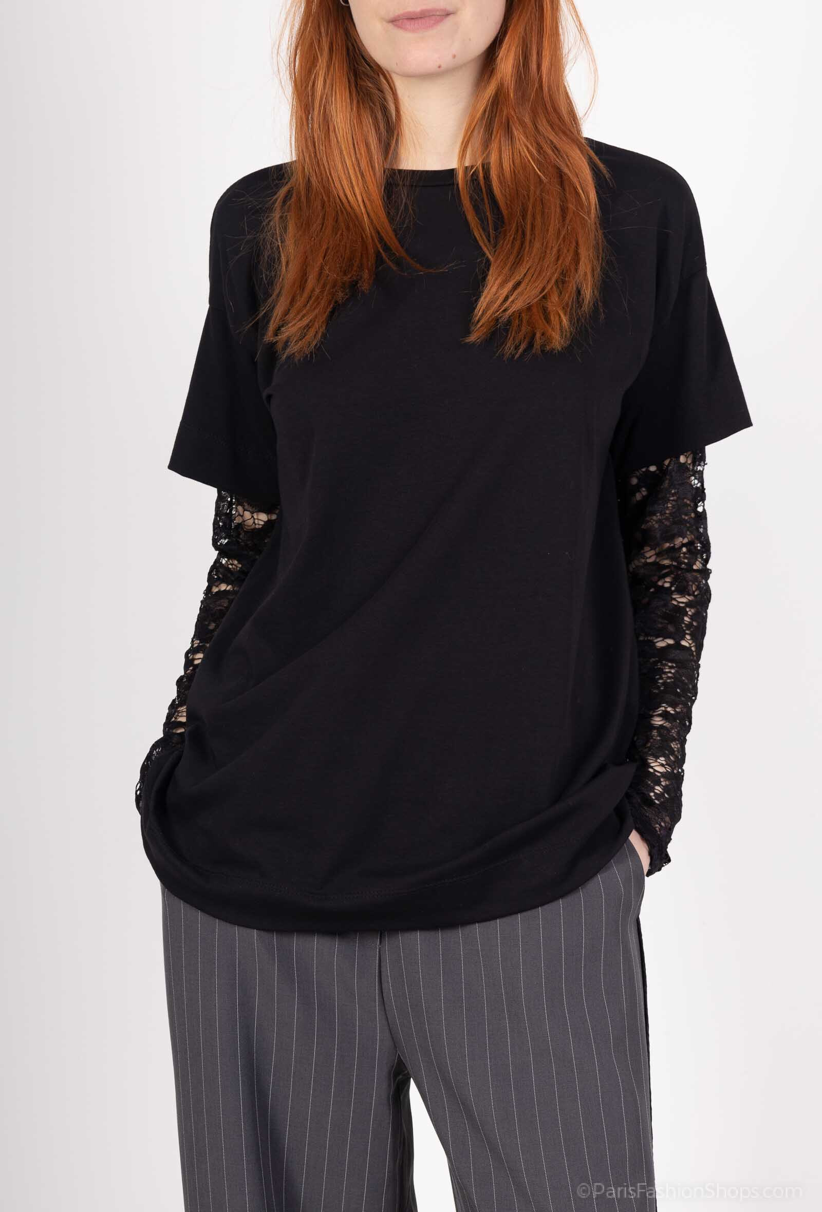 Grossiste Pépouz' Paris - Tshirt 95% coton manches en dentelle