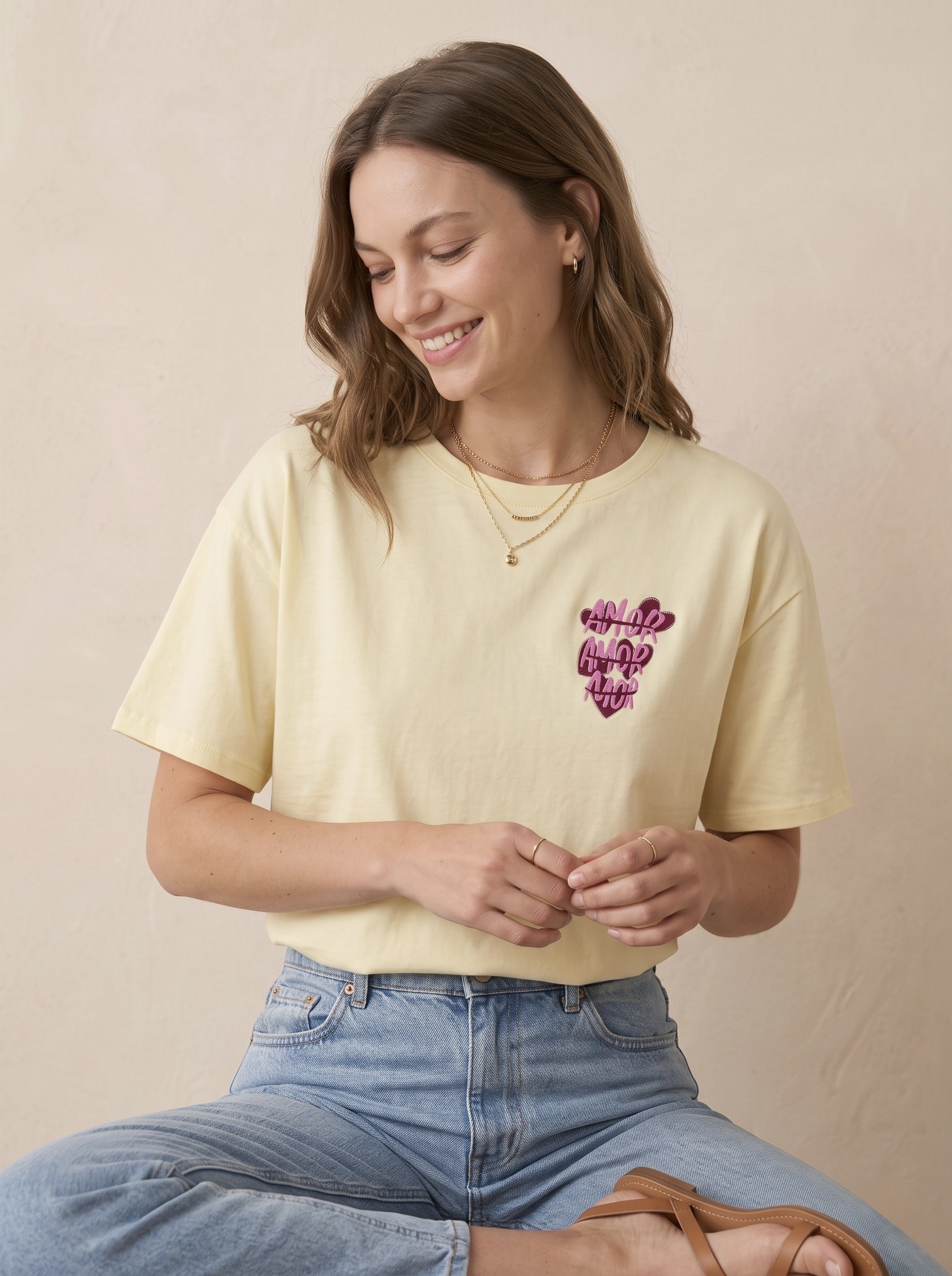 Grossiste Pépouz' Paris - T-shirt coton brodé cœur Amor col rond manches courtes coupe ample