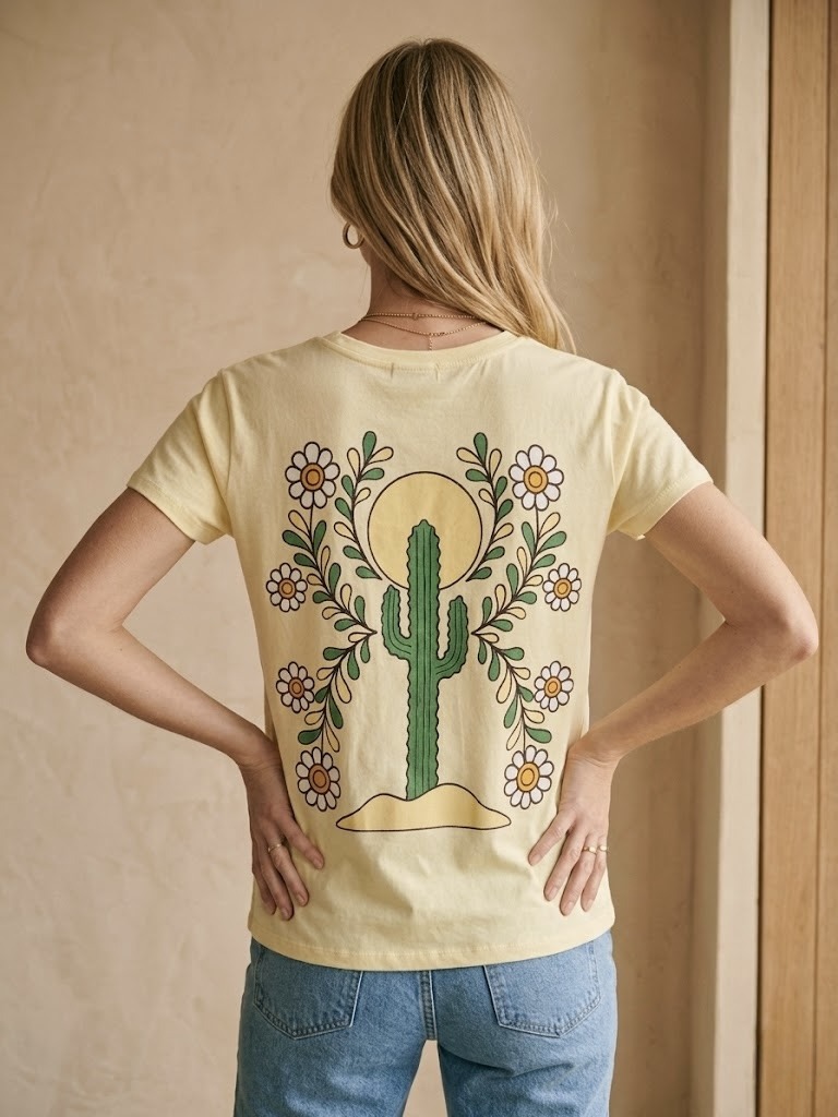 Mayorista Pépouz' Paris - Camiseta de algodón de manga corta con cuello redondo y estampado de 'Cactus'