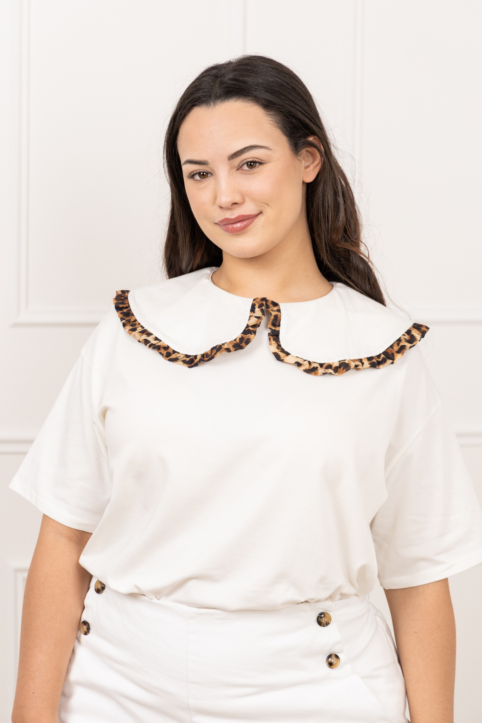 Grossiste Pépouz' Paris - GRANDE TAILLE Tshirt col claudine avec bordure en léopard