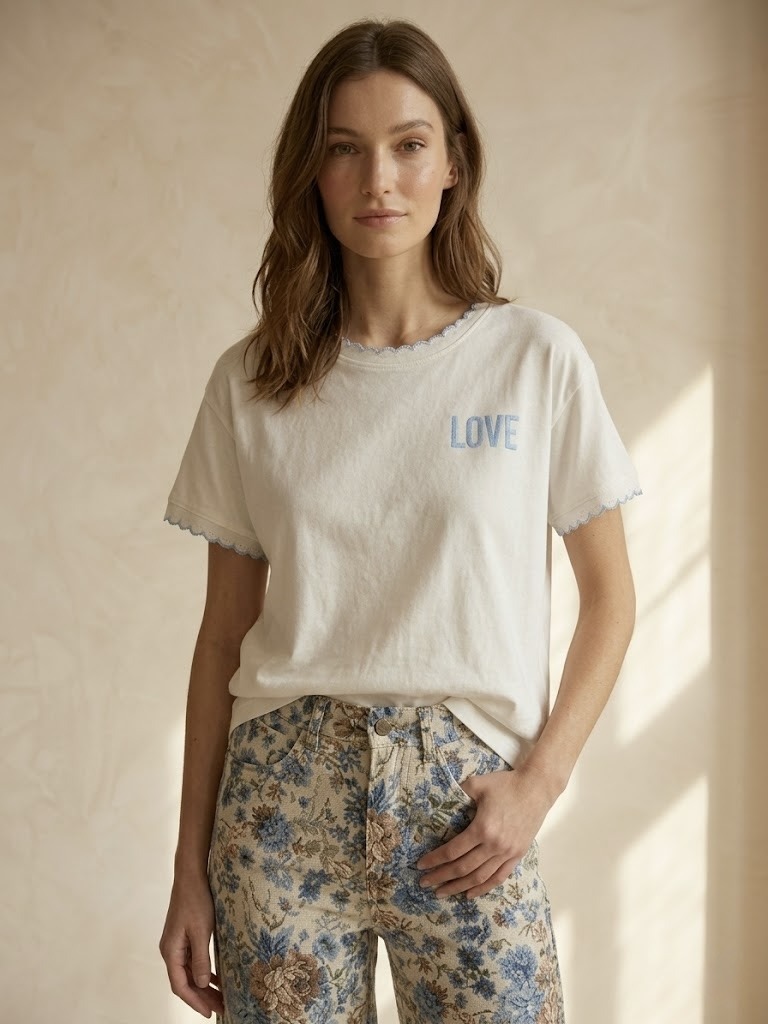 Grossiste Pépouz' Paris - T-shirt blanc LOVE festonné col rond