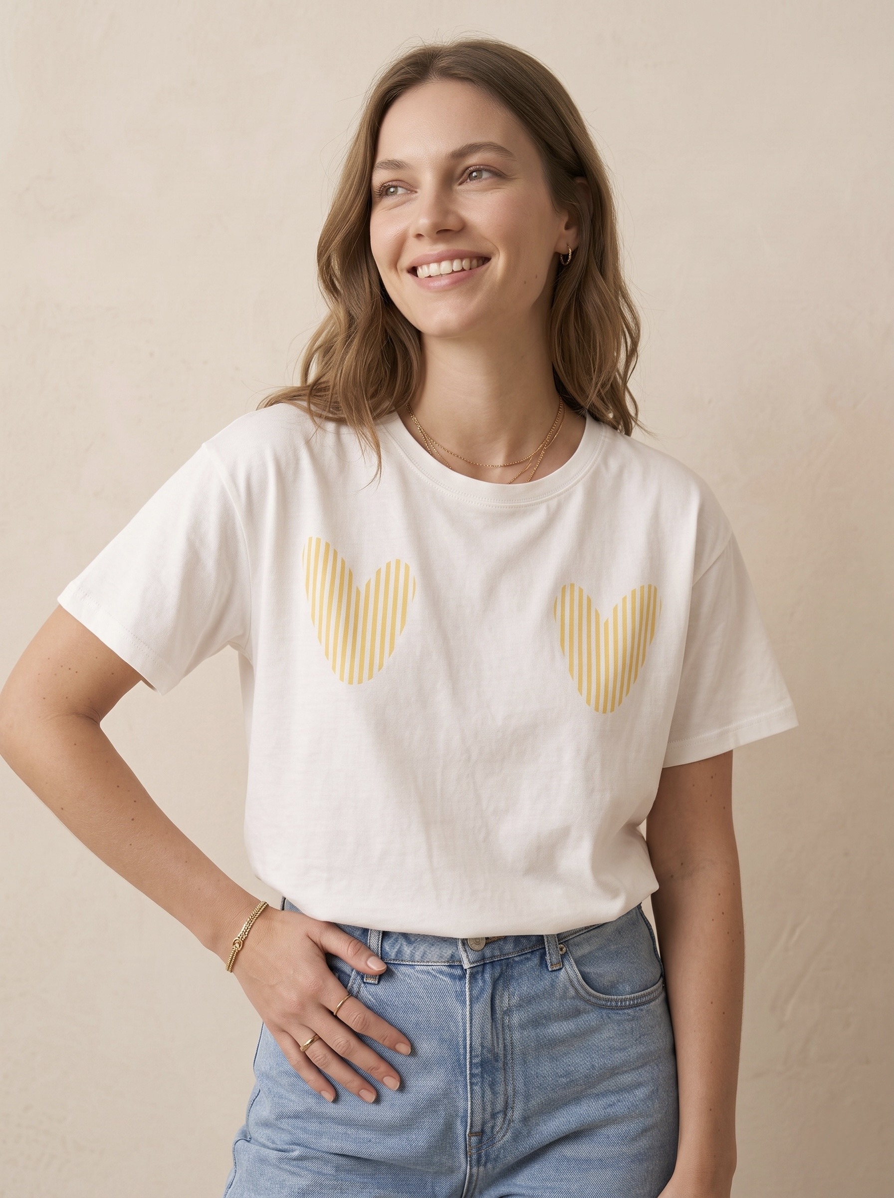 Mayorista Pépouz' Paris - Camiseta de algodón con estampado de corazones, cuello redondo, mangas cortas, corte holgado