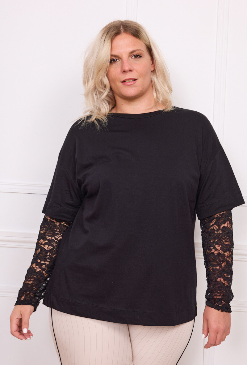 Grossiste Pépouz' Paris - GRANDE TAILLE Tshirt 95% coton avec manches en dentelle