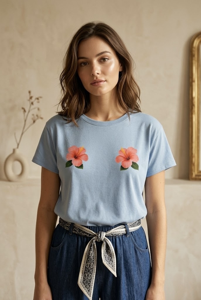 Grossiste Pépouz' Paris - T-shirt coton imprimé fleurs col rond