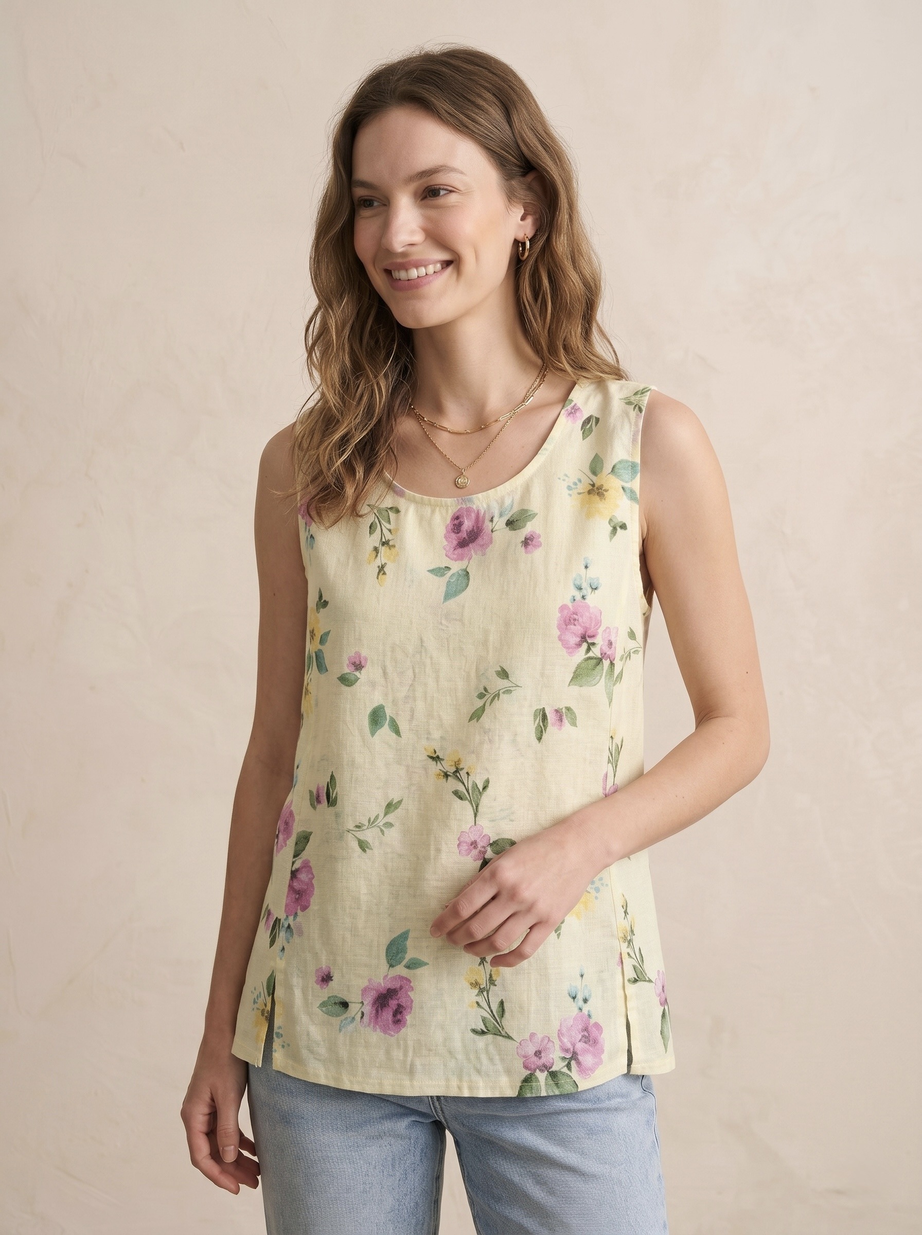 Grossiste Pépouz' Paris - Top sans manches en coton et lin imprimé floral