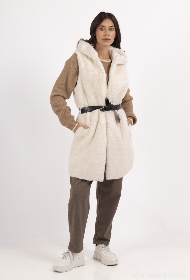 Wholesaler Pépouz' Paris - Sleeveless fur jacket with hood