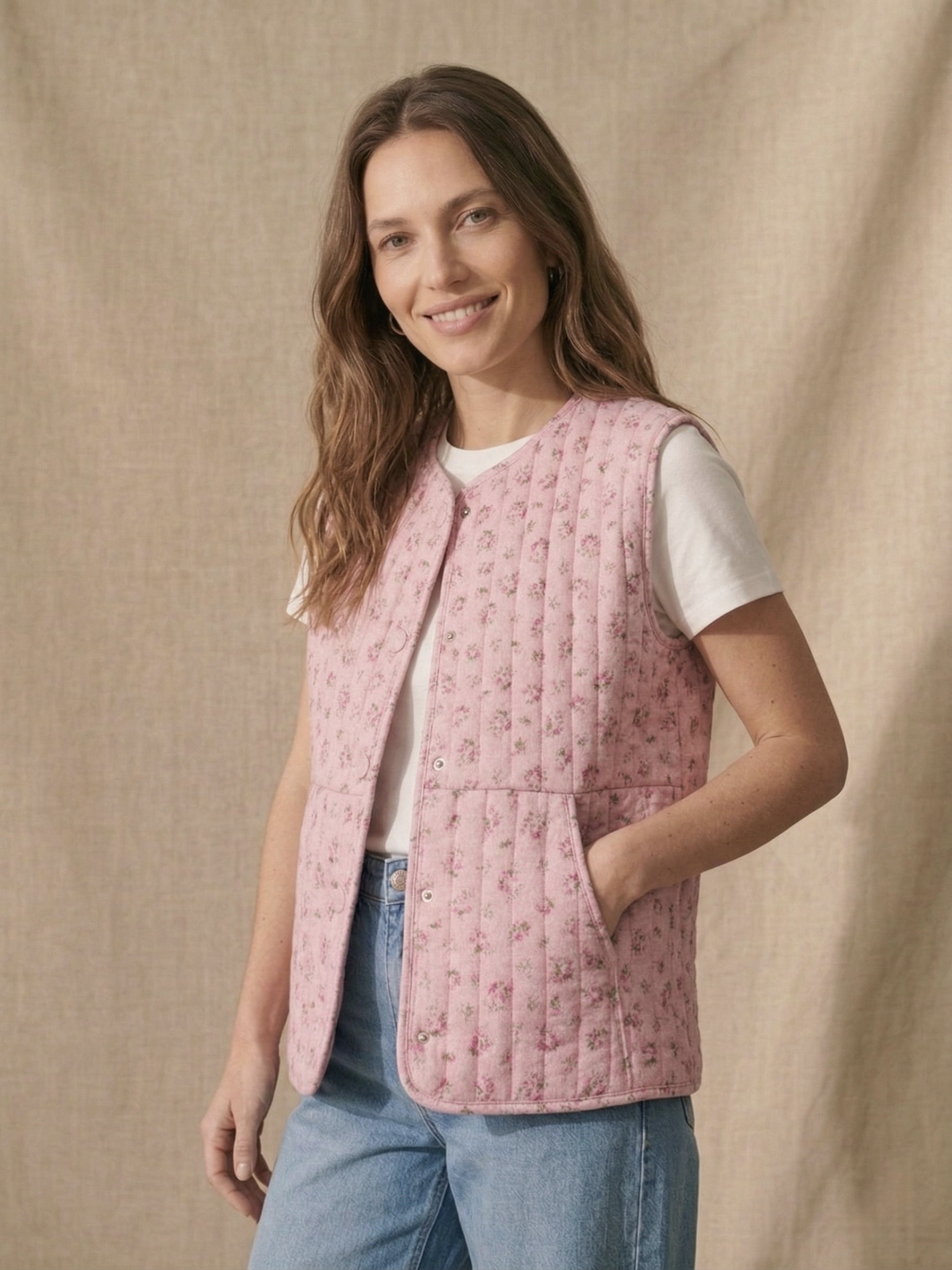 Grossiste Pépouz' Paris - Veste sans manches matelassée gaze de coton imprimée fleurie