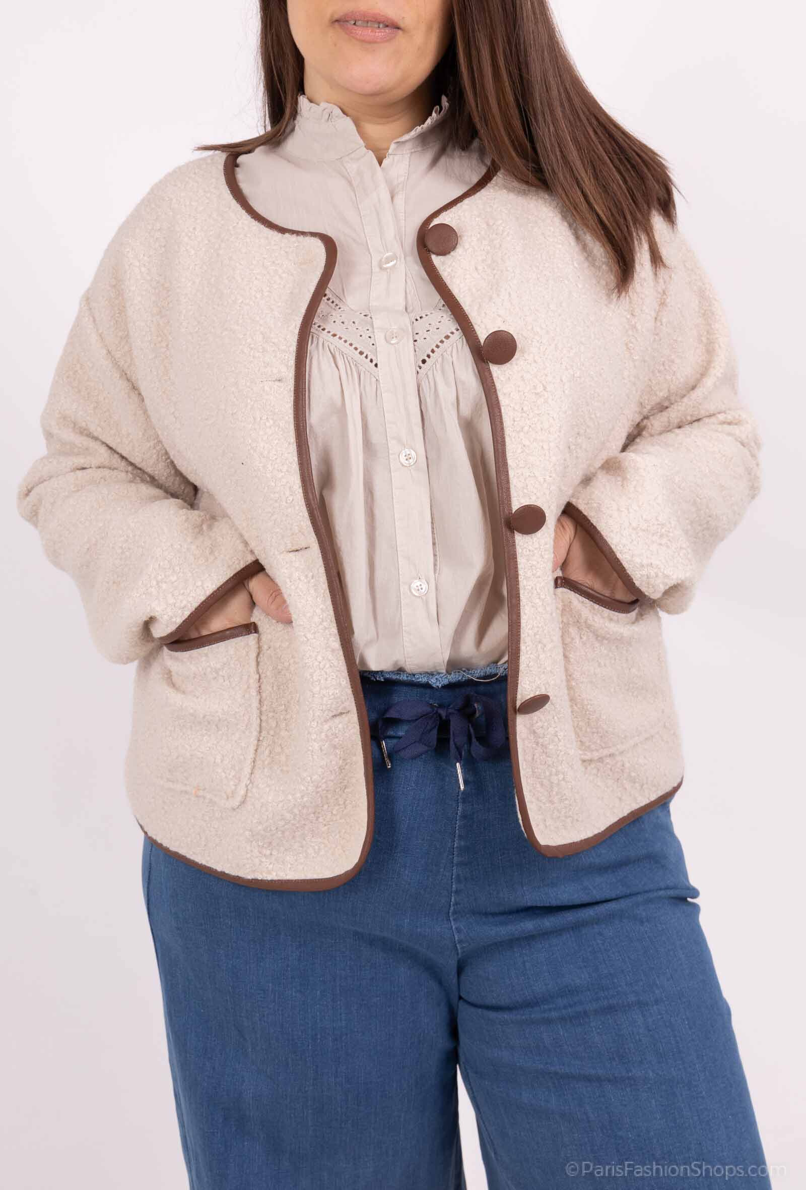 Grossiste Pépouz' Paris - GRANDE TAILLE Veste bouclette et détails en simili cuir