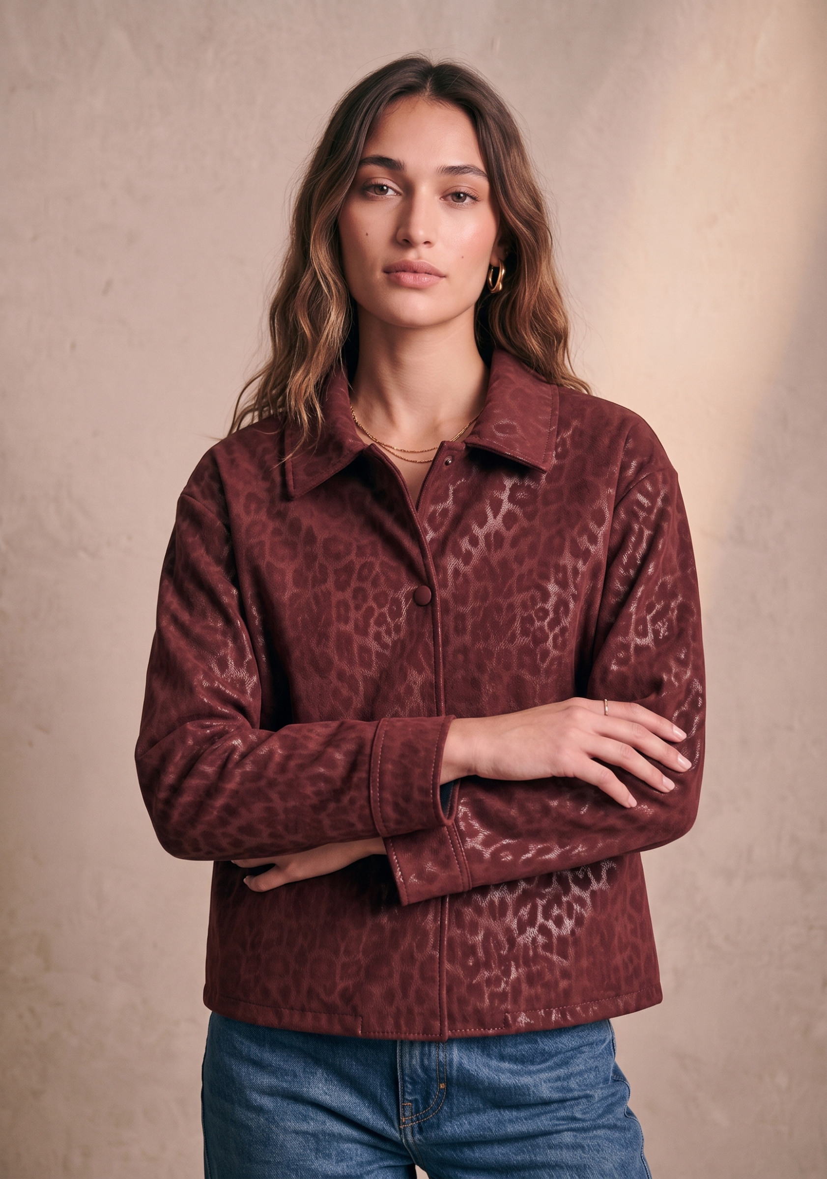 Wholesaler Pépouz' Paris - Oversized leopard print jacket with shirt collar and long sleeves