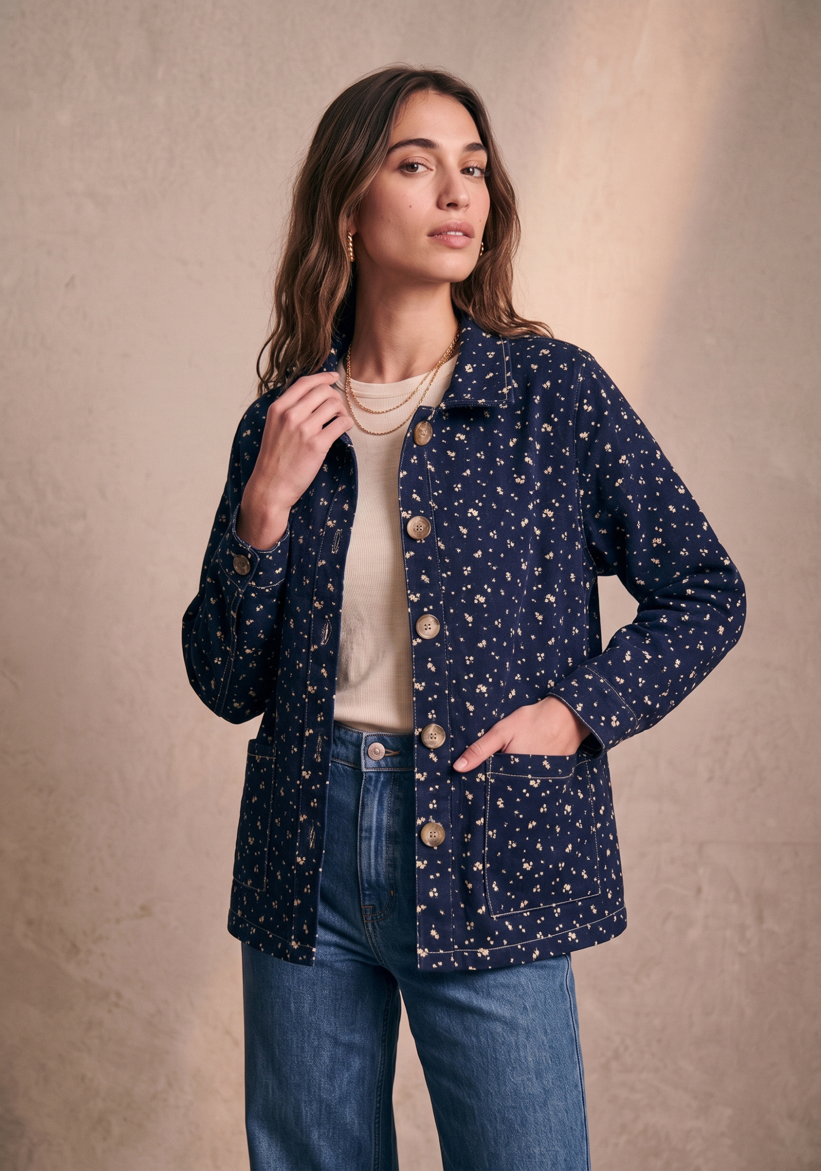 Grossista Pépouz' Paris - Giacca dritta con colletto a camicia, maniche lunghe, cotone stampato floreale