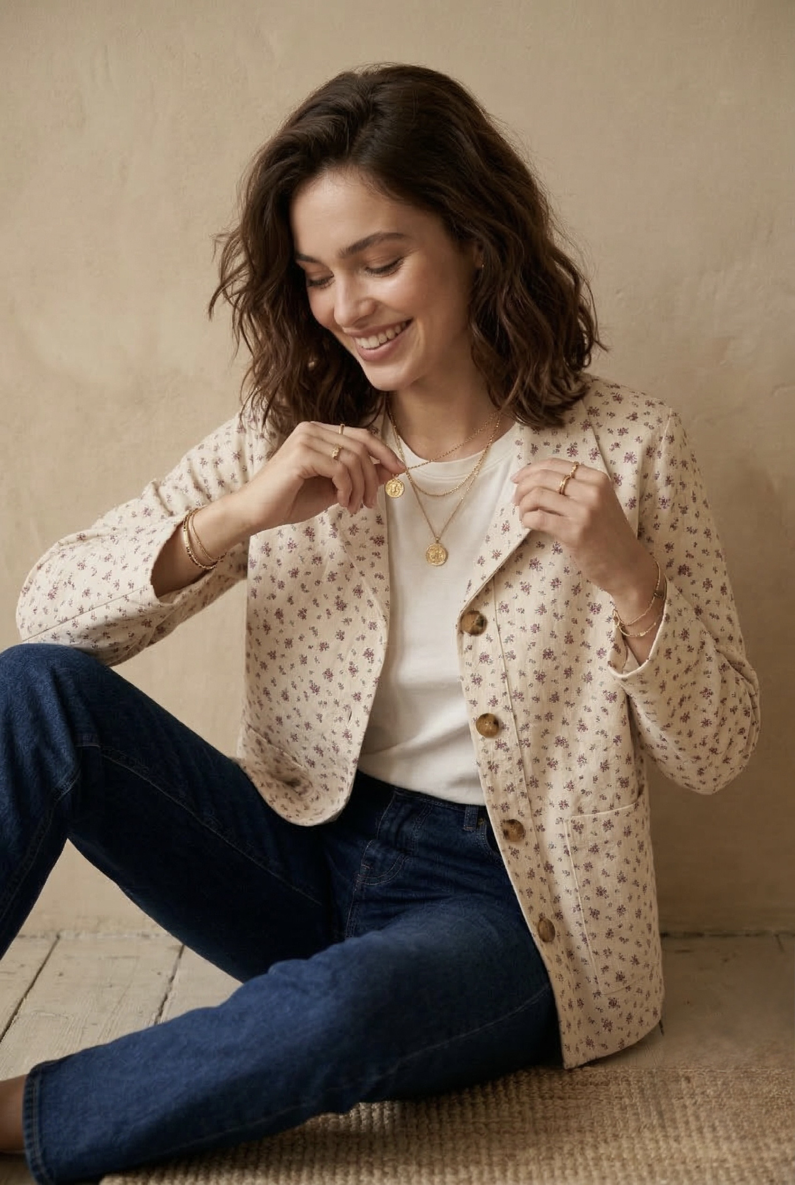 Grossiste Pépouz' Paris - Veste denim imprimé fleurs avec poches plaquées