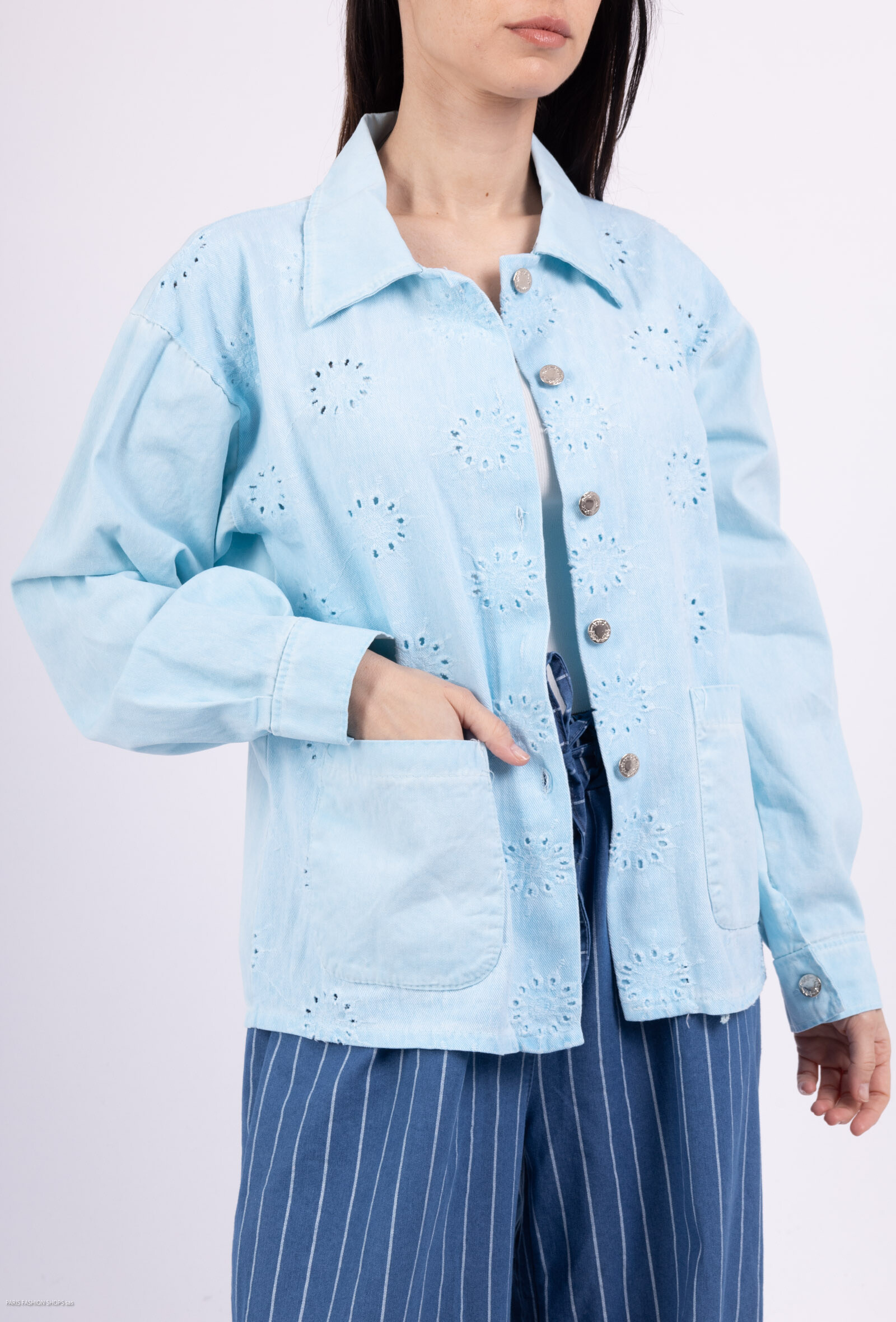 Wholesaler Pépouz' Paris - Denim 100% cotton jacket Delavé and embroidered