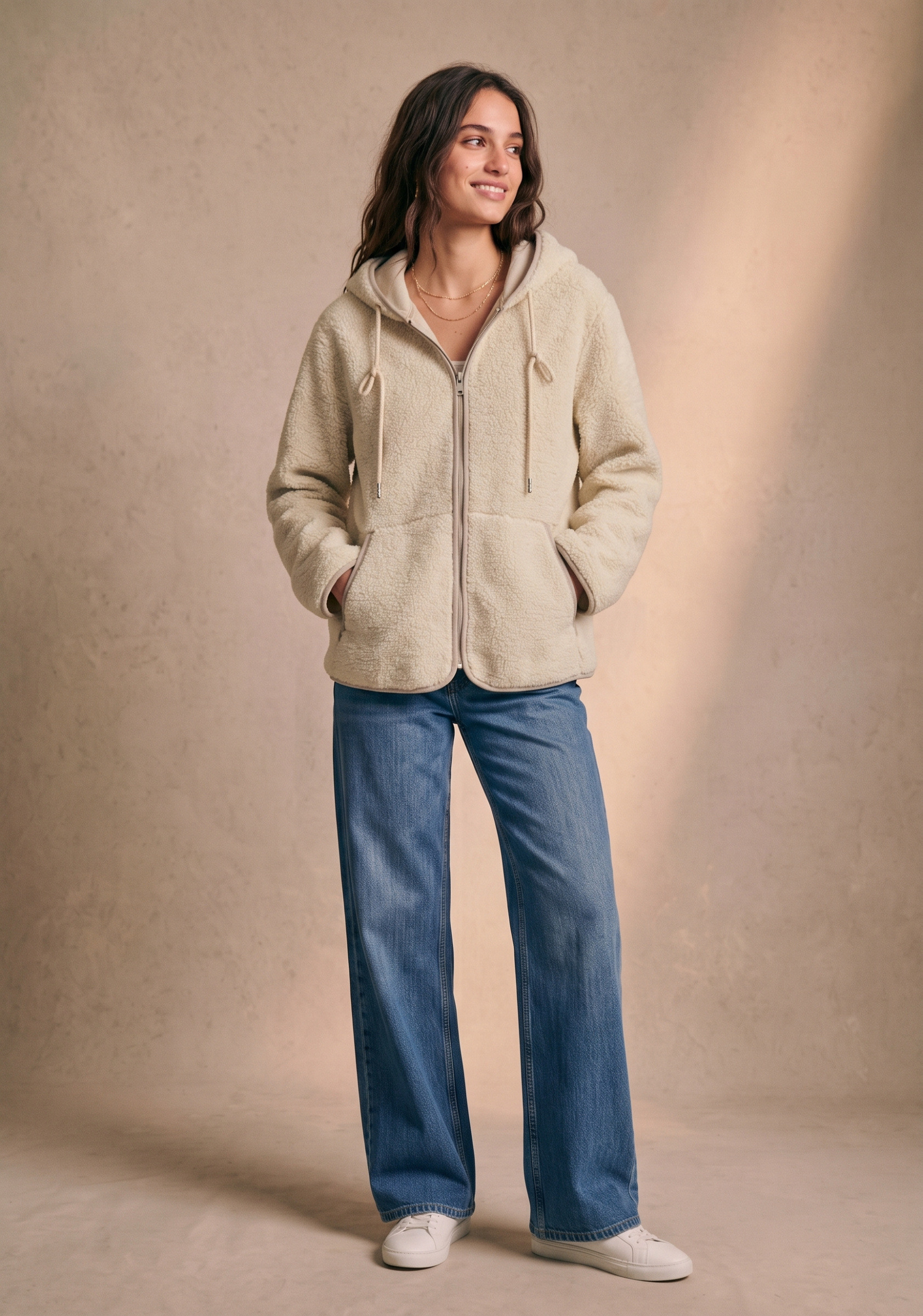 Grossiste Pépouz' Paris - Veste sherpa à capuche coupe droite zippée manches longues