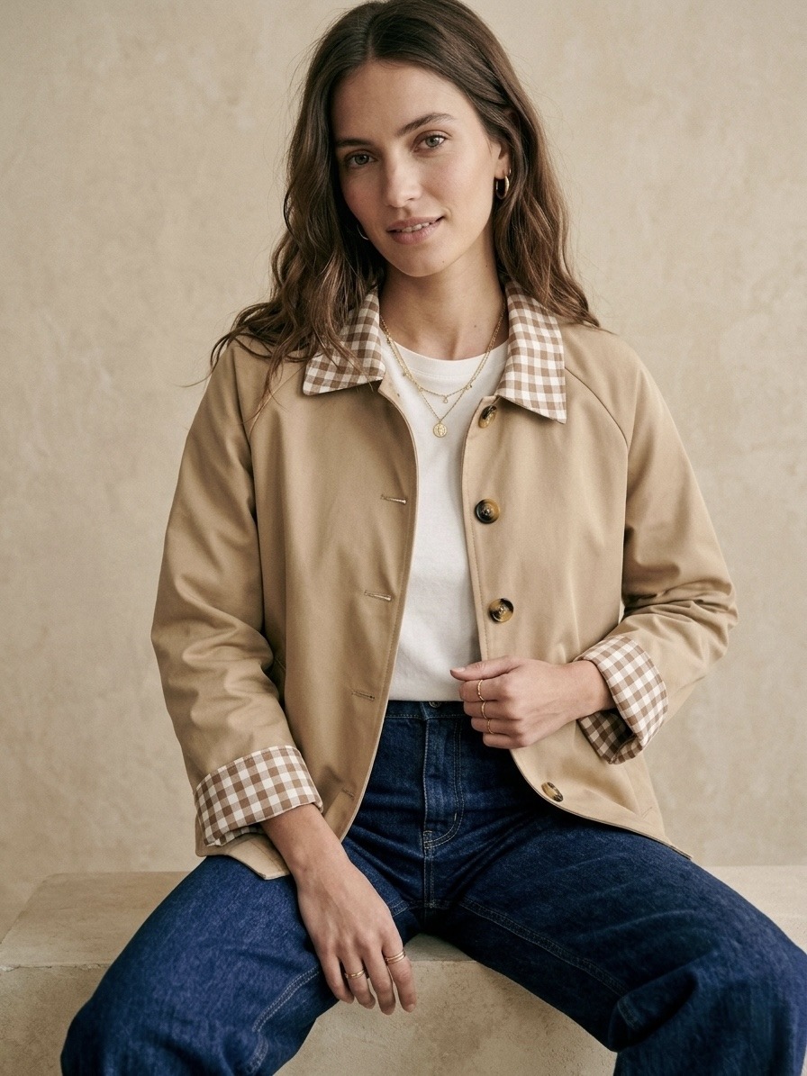 Grossiste Pépouz' Paris - Veste trench courte col et manches vichy