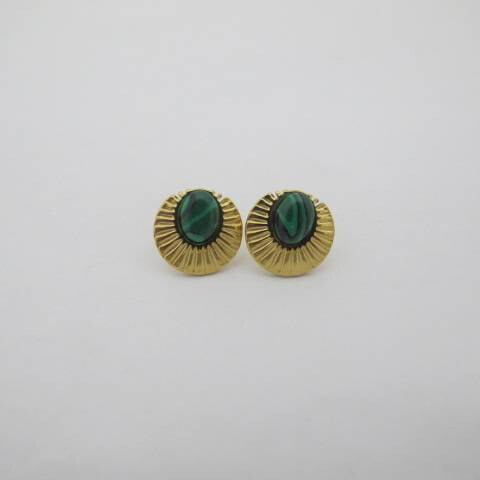 Wholesaler PERLES BLEUES - Malachite Earrings Gold Stainless Steel 14mm