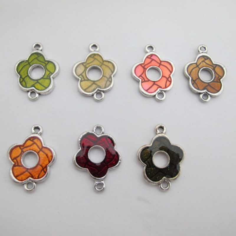 Mayorista PERLES BLEUES - 10 Separadores de flores en metal esmaltado de doble cara 23x32mm