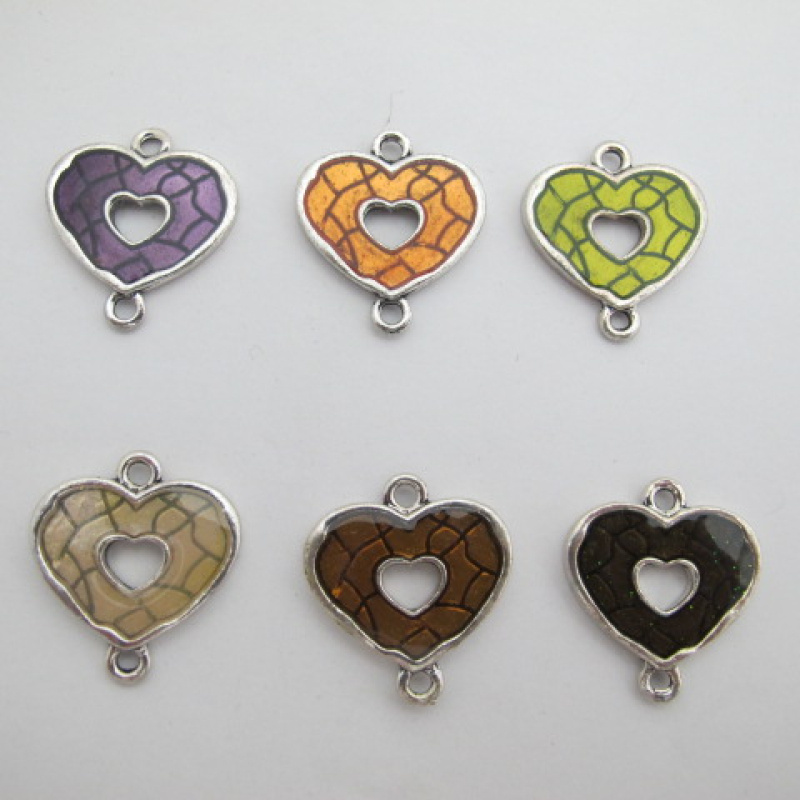 Mayorista PERLES BLEUES - 10 Entrepieza corazón de metal esmaltado por ambas caras 25x28mm