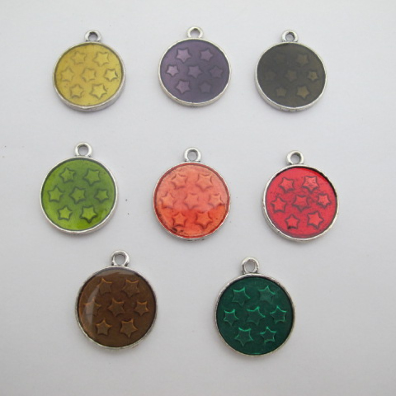 Mayorista PERLES BLEUES - 10 Colgantes redondos de metal esmaltado de doble cara 22x26mm