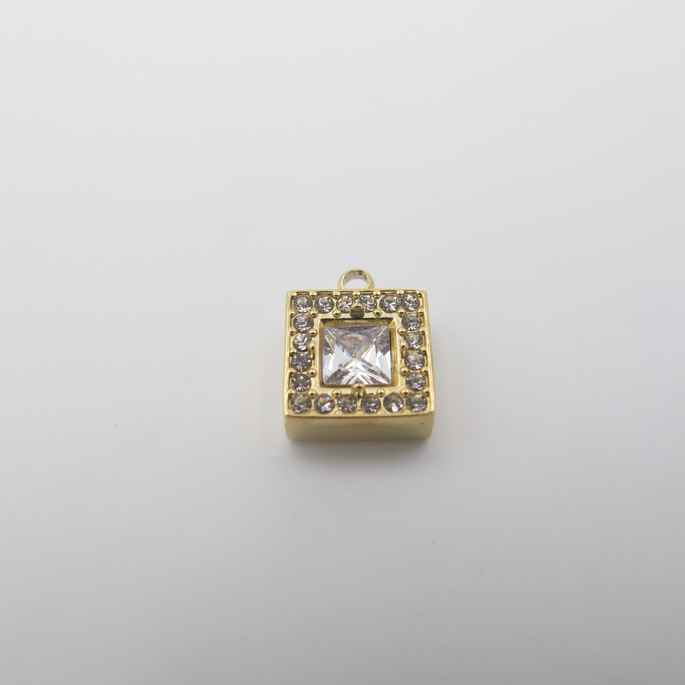 Wholesaler PERLES BLEUES - Square pendant stainless steel glass rhinestones