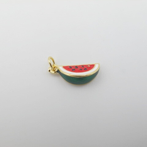 Wholesaler PERLES BLEUES - Trench watermelon charm with golden gold ring
