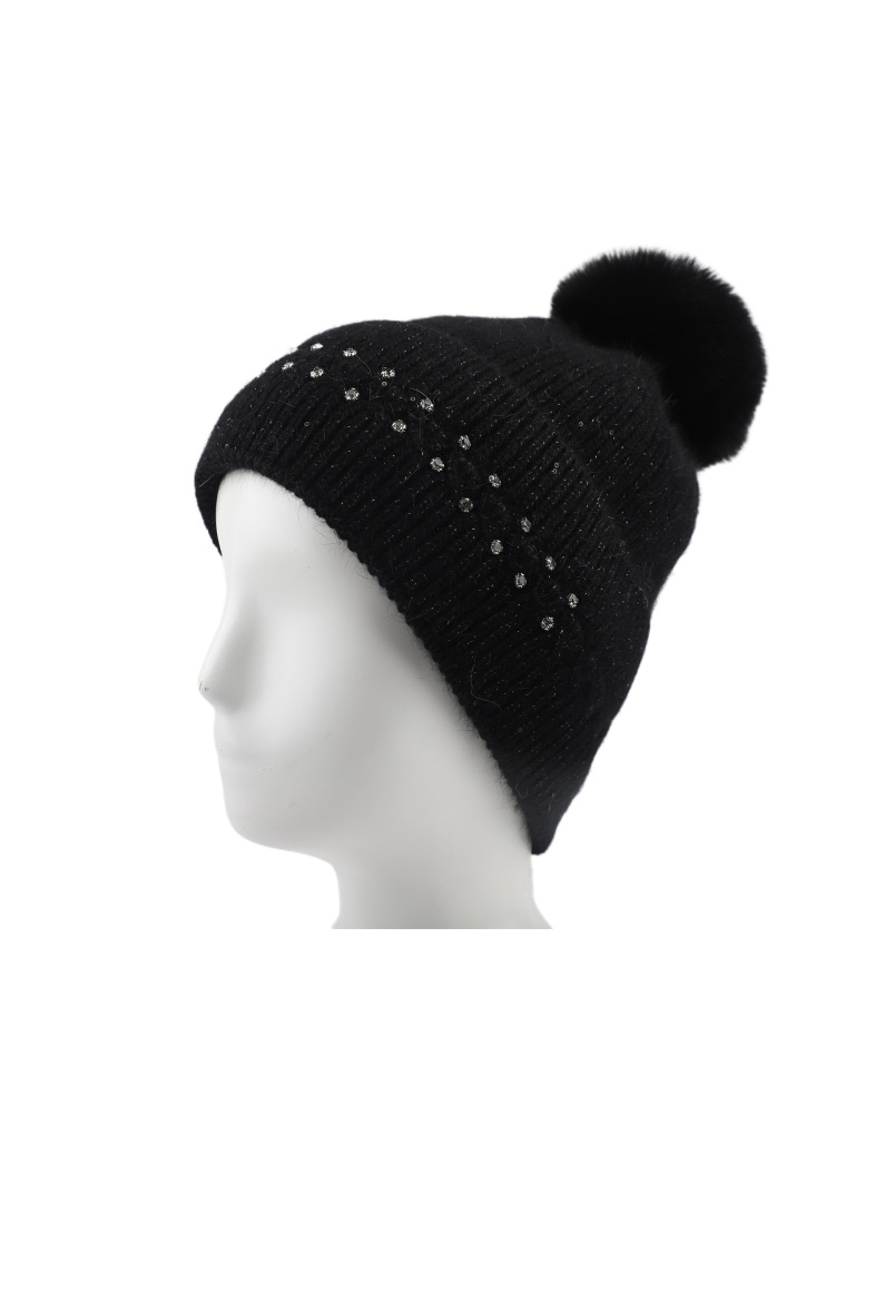 Großhändler Phanie Mode (Phanie accessories) - Gerippte Strickmütze mit Bommel mit Strasssteinen und Lurex