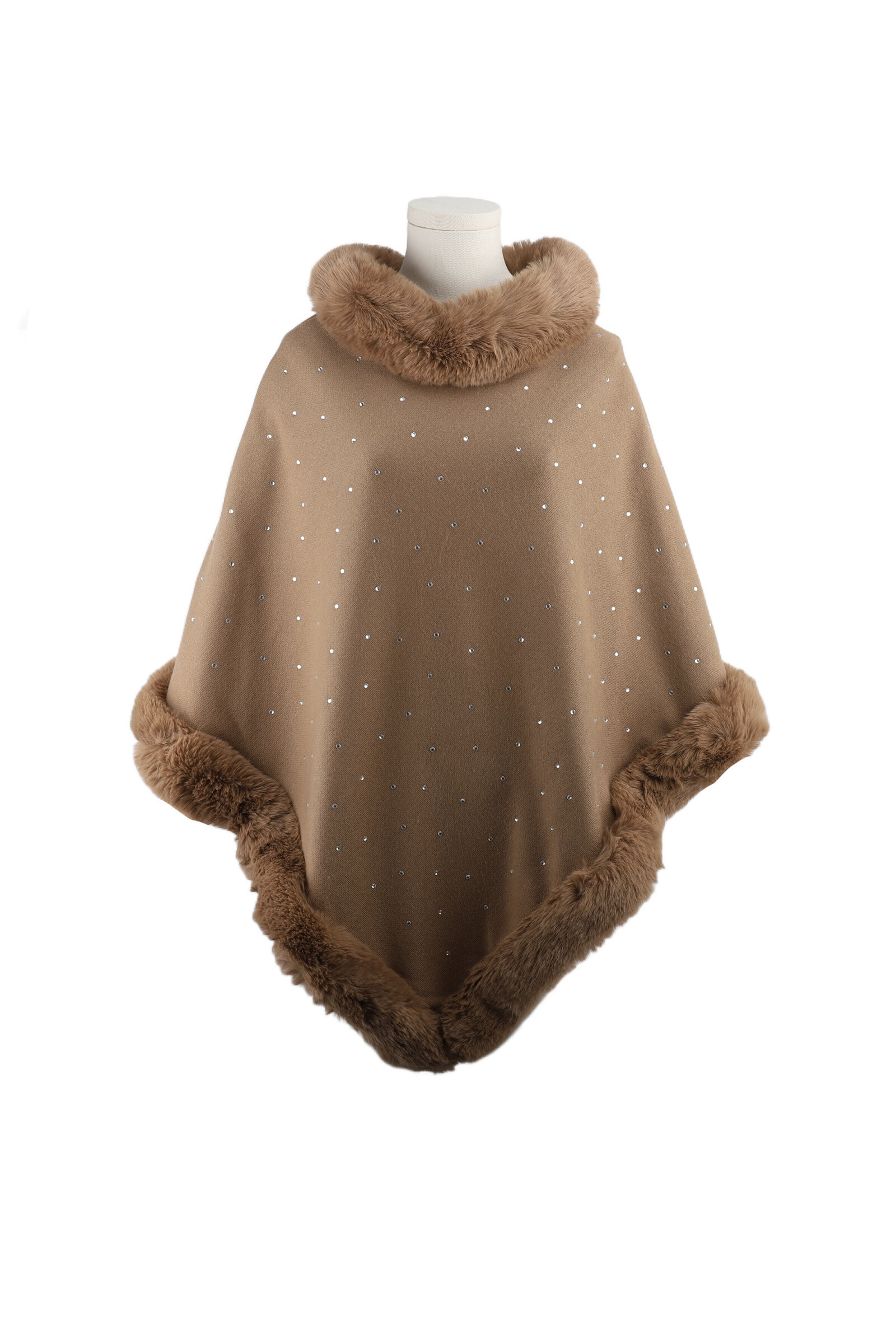 Grossiste Phanie Mode (Phanie accessories) - PONCHO A STRASSE ET FOURRURE VEGAN