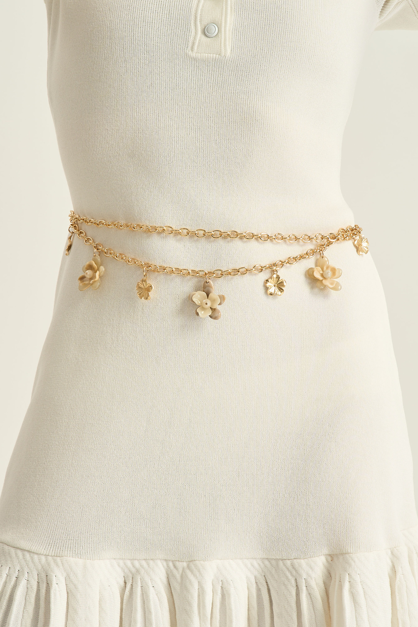 Grossiste Phanie Mode (Phanie accessories) - Ceinture chaîne double rang avec pendentifs fleurs