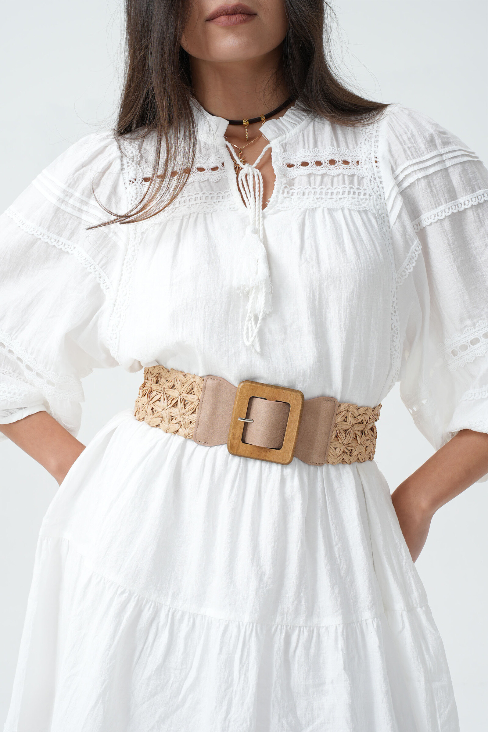 Grossiste Phanie Mode (Phanie accessories) - Ceinture élastique avec boucle en bois et partie en papier tressé