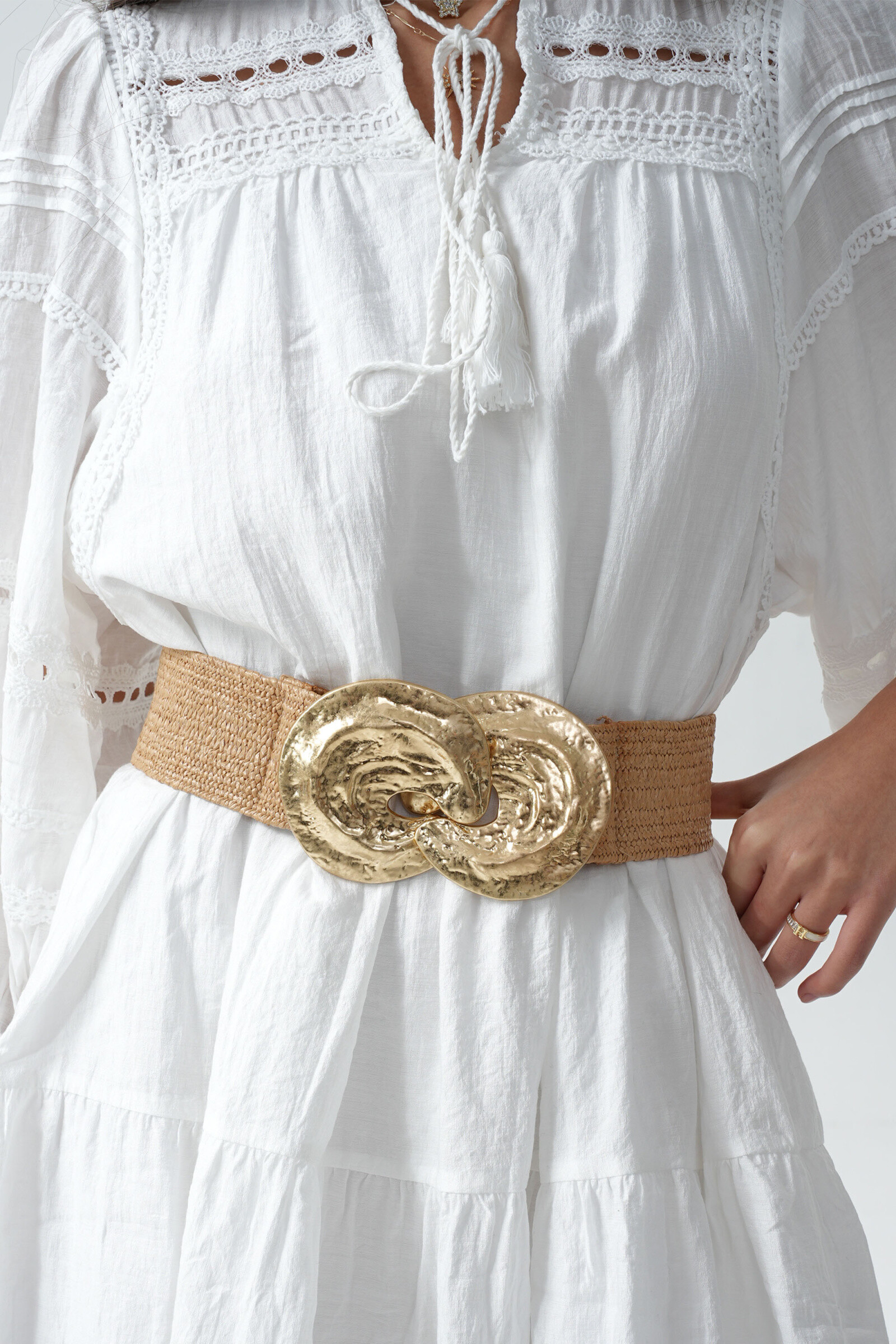 Grossiste Phanie Mode (Phanie accessories) - Ceinture en paille élastique à double boucles dorées