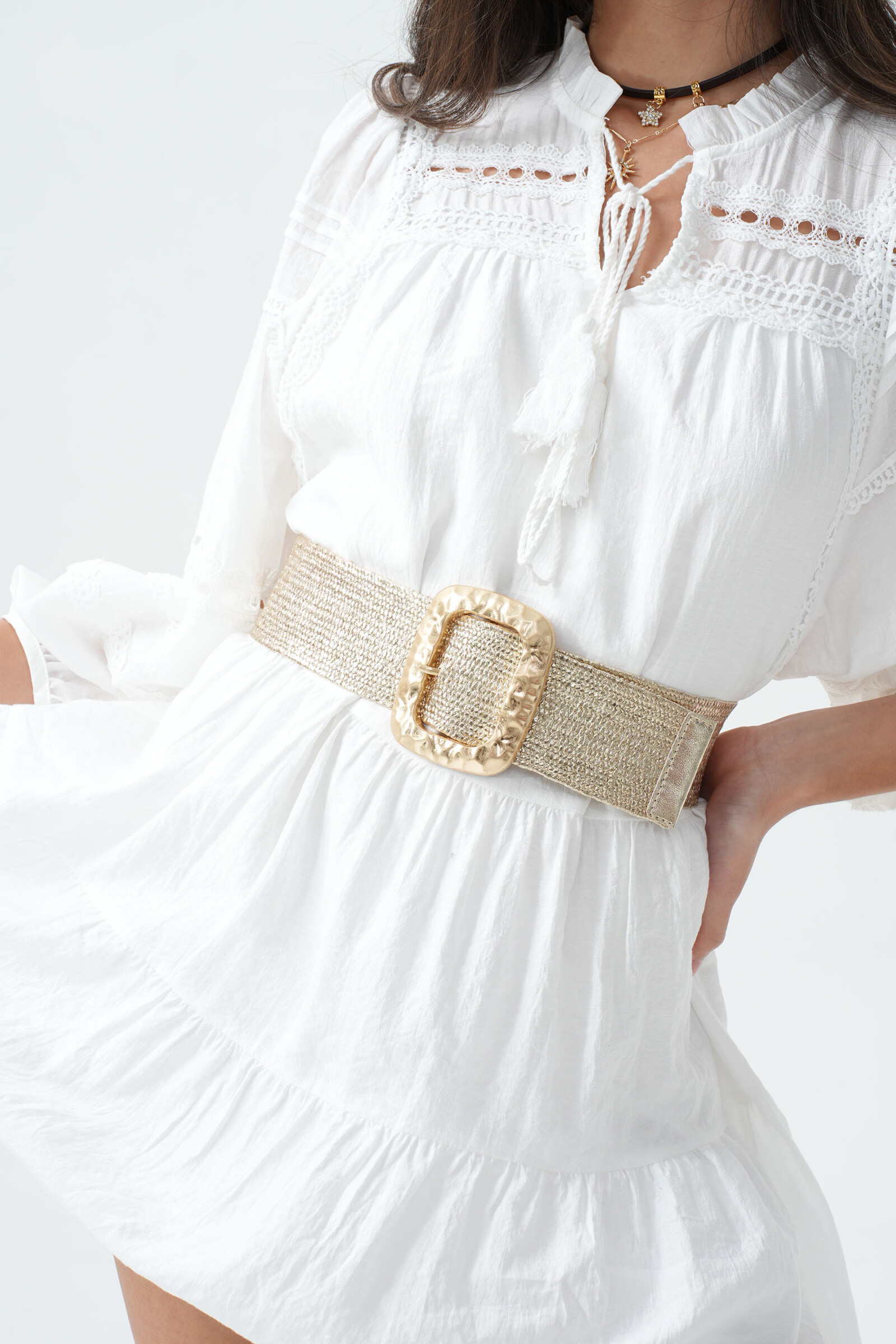 Grossiste Phanie Mode (Phanie accessories) - Ceinture en paille élastique boucle dorée