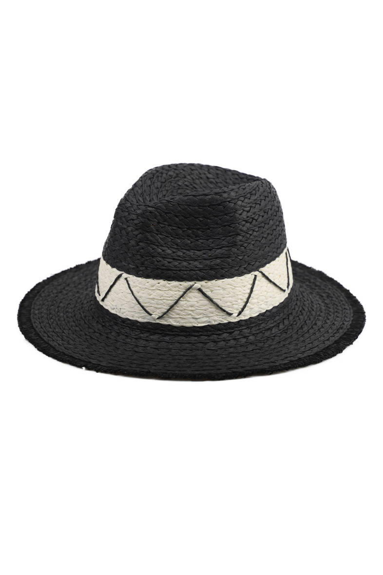 Grossiste Phanie Mode (Phanie accessories) - Chapeau en papier bicolore avec broderie effet paille