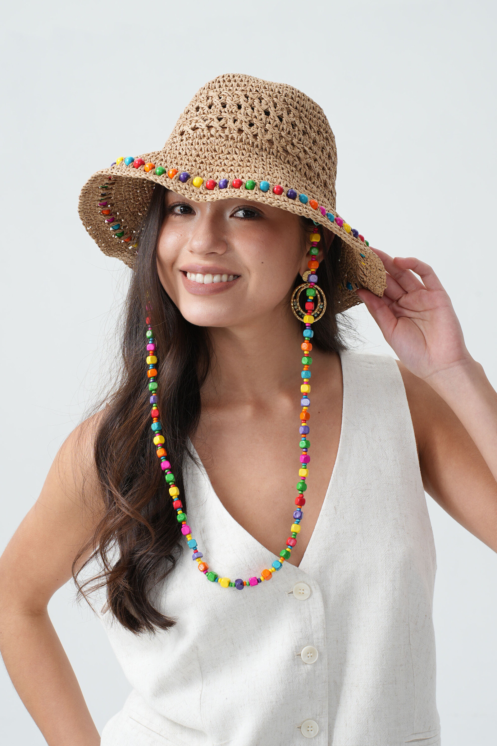 Grossiste Phanie Mode (Phanie accessories) - Chapeau effet paille à perles multicolores