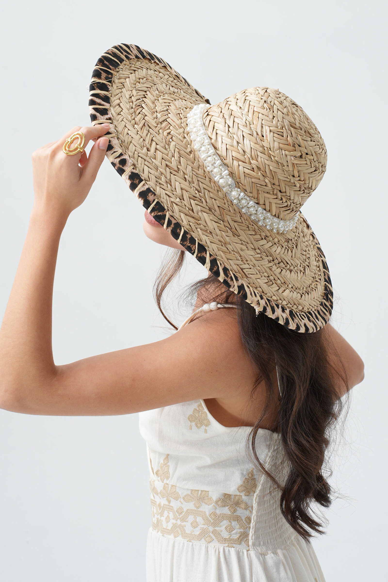 Grossiste Phanie Mode (Phanie accessories) - Chapeau de paille à perles à bordure léopard