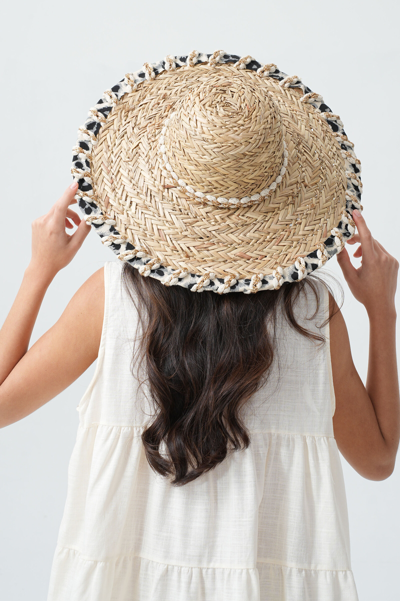 Großhändler Phanie Mode (Phanie accessories) - Strohhut mit Leoparden- und Lurex -Kanten