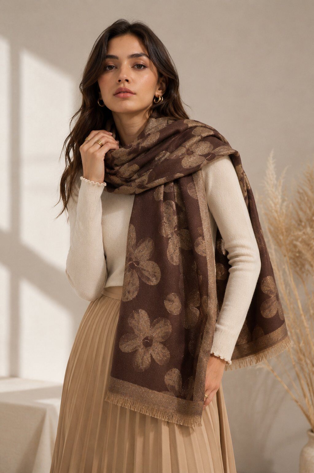 Mayorista Phanie Mode (Phanie accessories) - Bufanda de lurex con flores