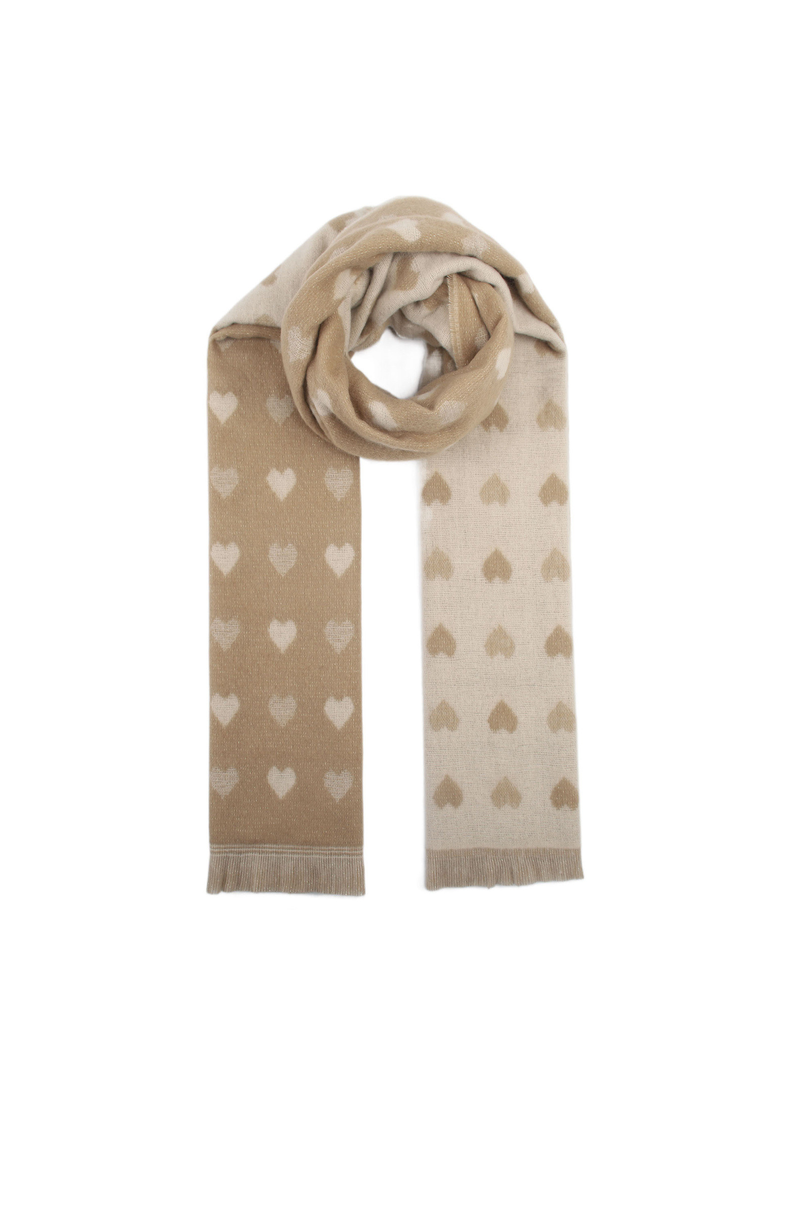 Mayorista Phanie Mode (Phanie accessories) - Bufanda tejida con patrones de corazones y lurex – Flecos cortos