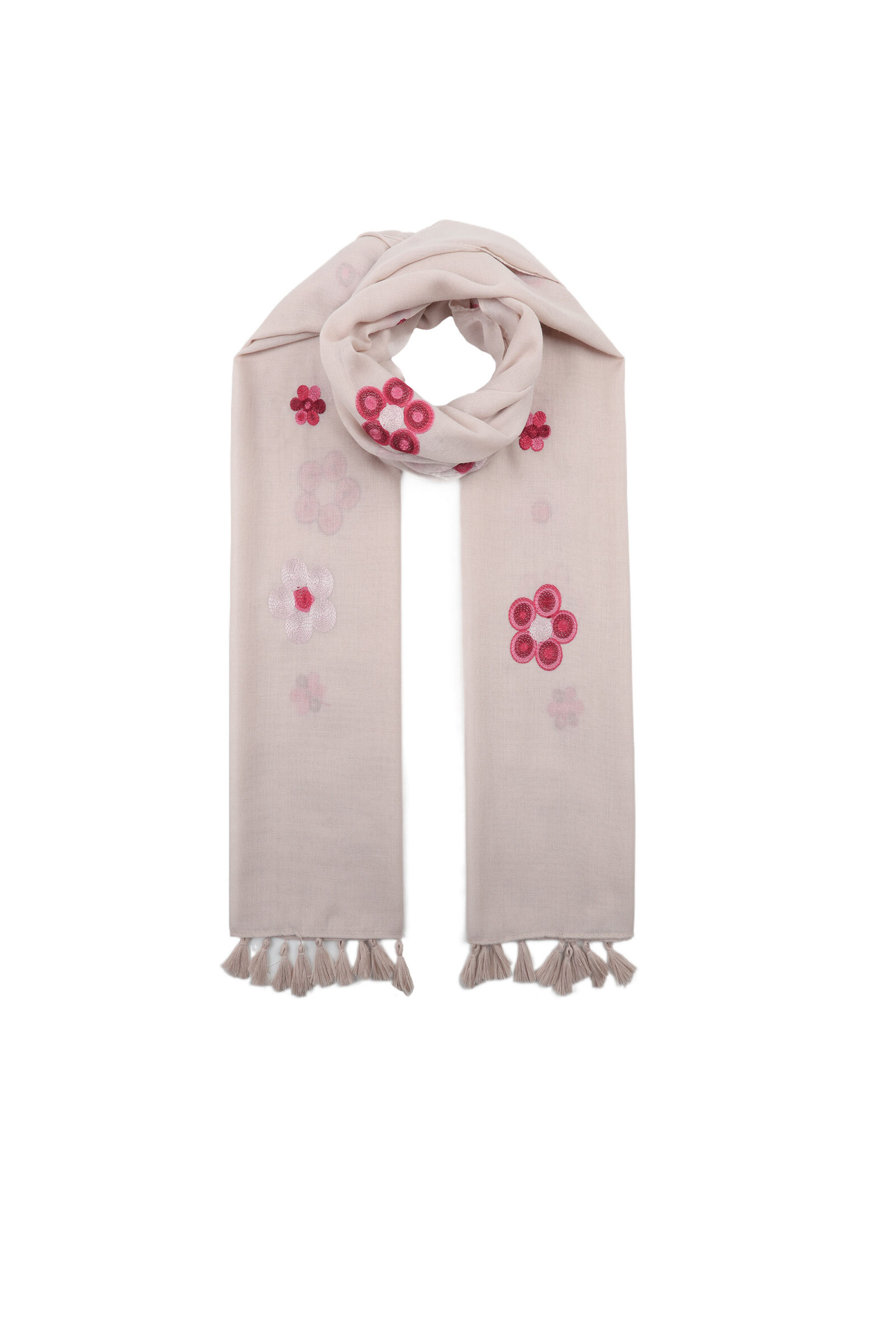 Wholesaler Phanie Mode (Phanie accessories) - Scarf with colorful flowery embroidery with fringes