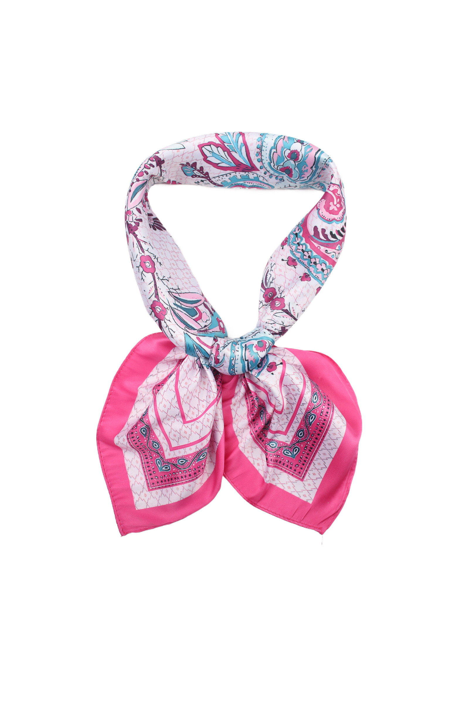 Grossiste Phanie Mode (Phanie accessories) - Petit carré satiné toucher soie imprimé cachemire bandana