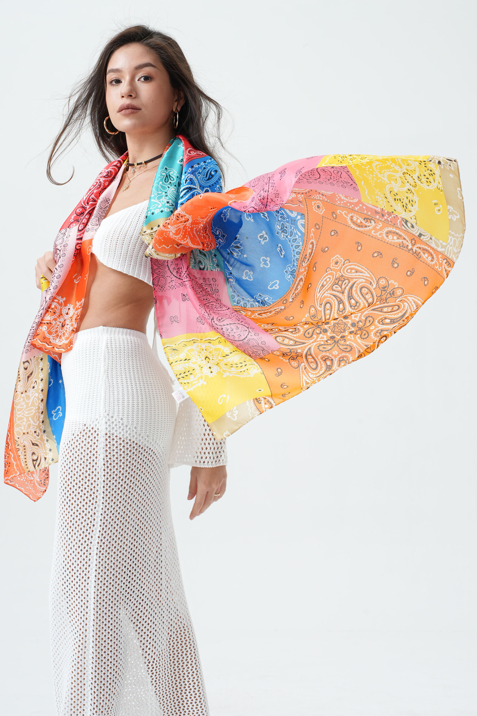 Wholesaler Phanie Mode (Phanie accessories) - Patch print scarf Cashmere Touche Colorred Silk Silk