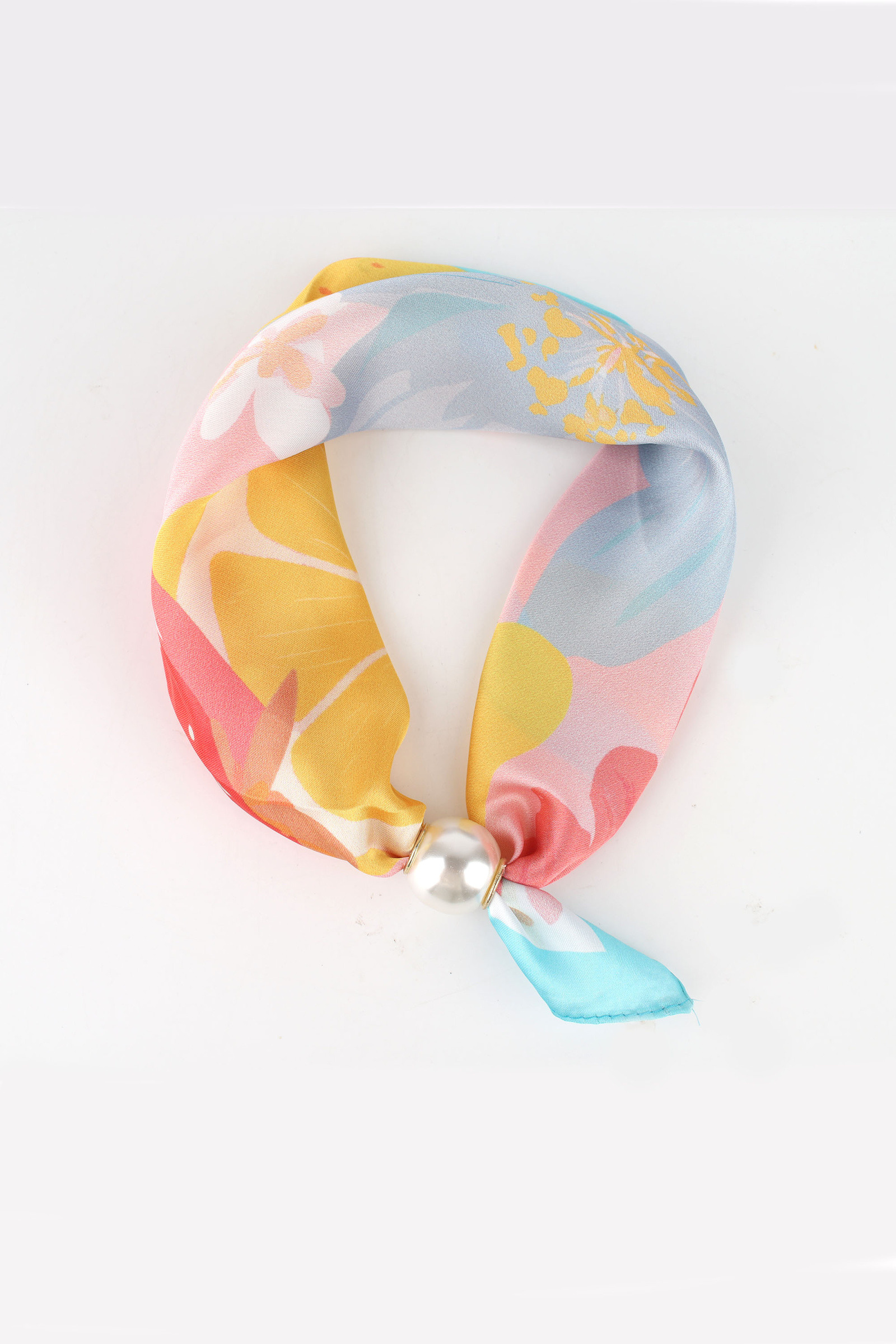 Großhändler Phanie Mode (Phanie accessories) - Hals-Tuch mit Pastell-Tropenmuster und dekorativer Perle