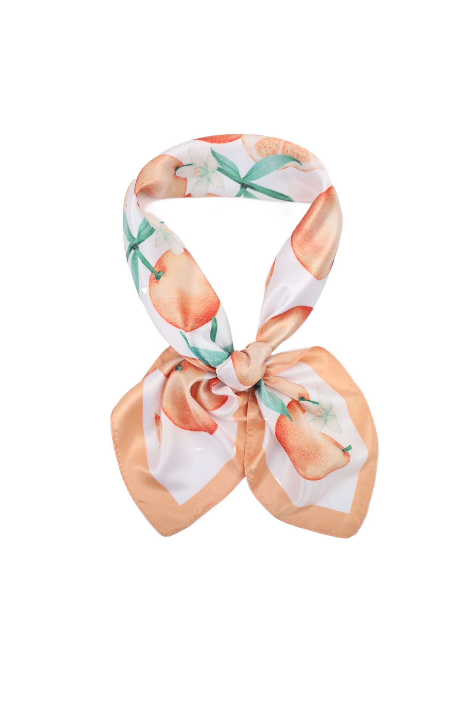 Grossiste Phanie Mode (Phanie accessories) - Foulard carré imprimé mandarine/clémentine – Toucher soie – Esprit Méditerranéen