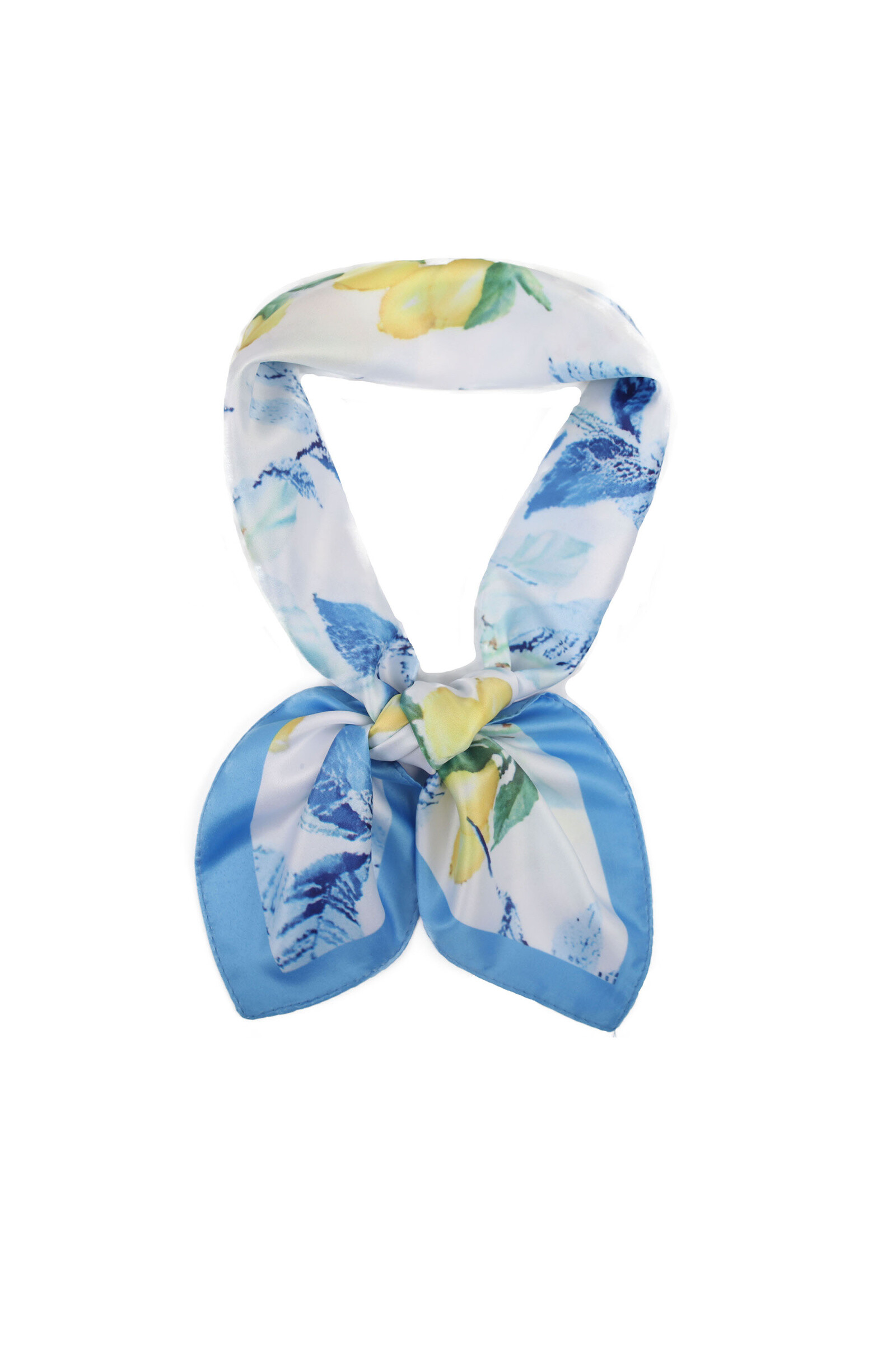 Grossiste Phanie Mode (Phanie accessories) - Foulards carrés imprimé citron – Toucher soie – Style Méditerranéen