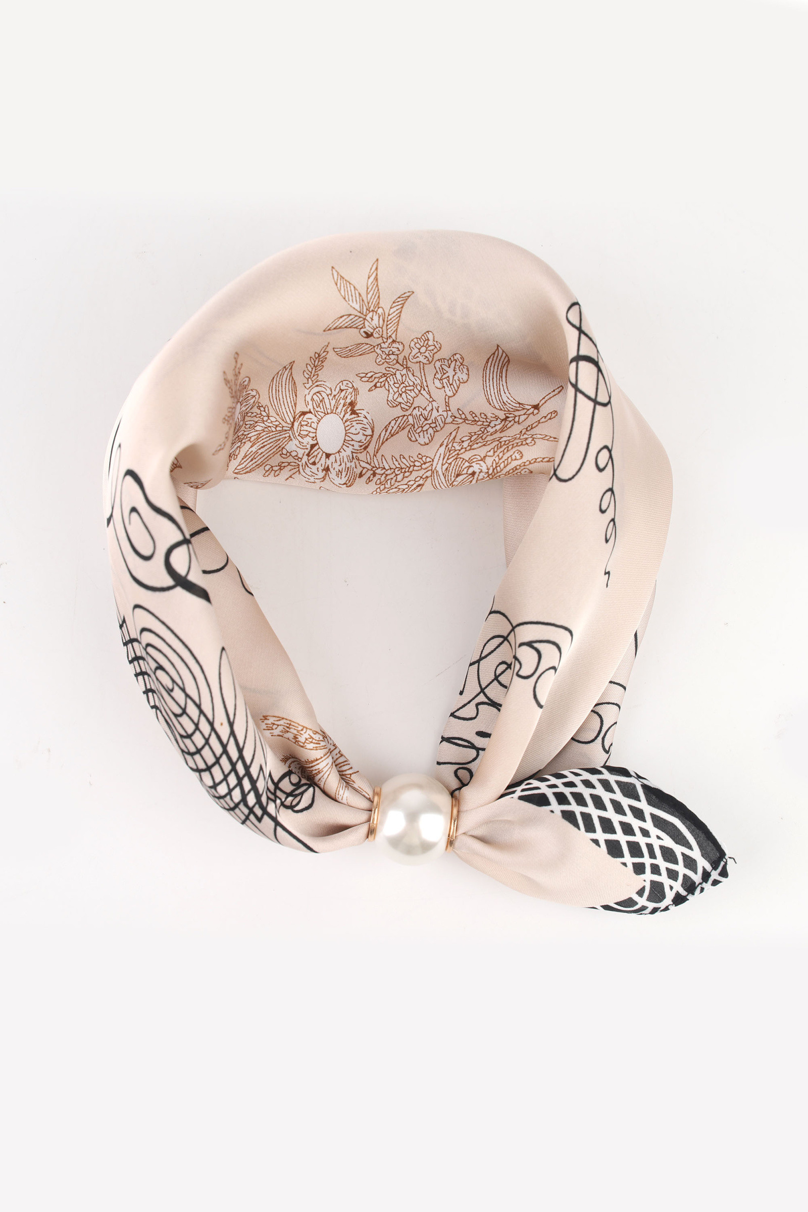 Grossiste Phanie Mode (Phanie accessories) - Foulard du cou imprimé artistique avec perle