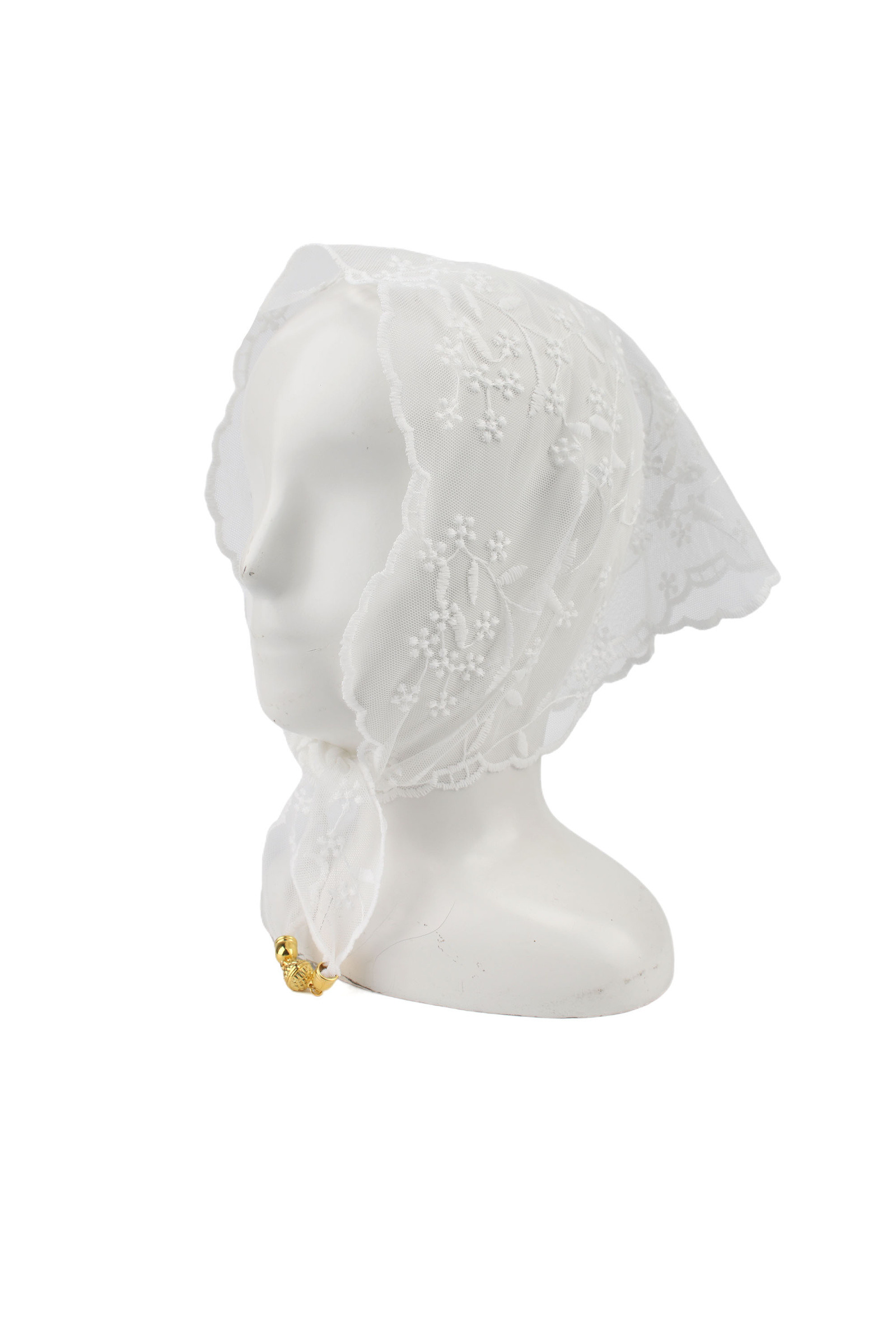 Mayorista Phanie Mode (Phanie accessories) - Pañuelo triangular de encaje bordado con joya dorada magnética