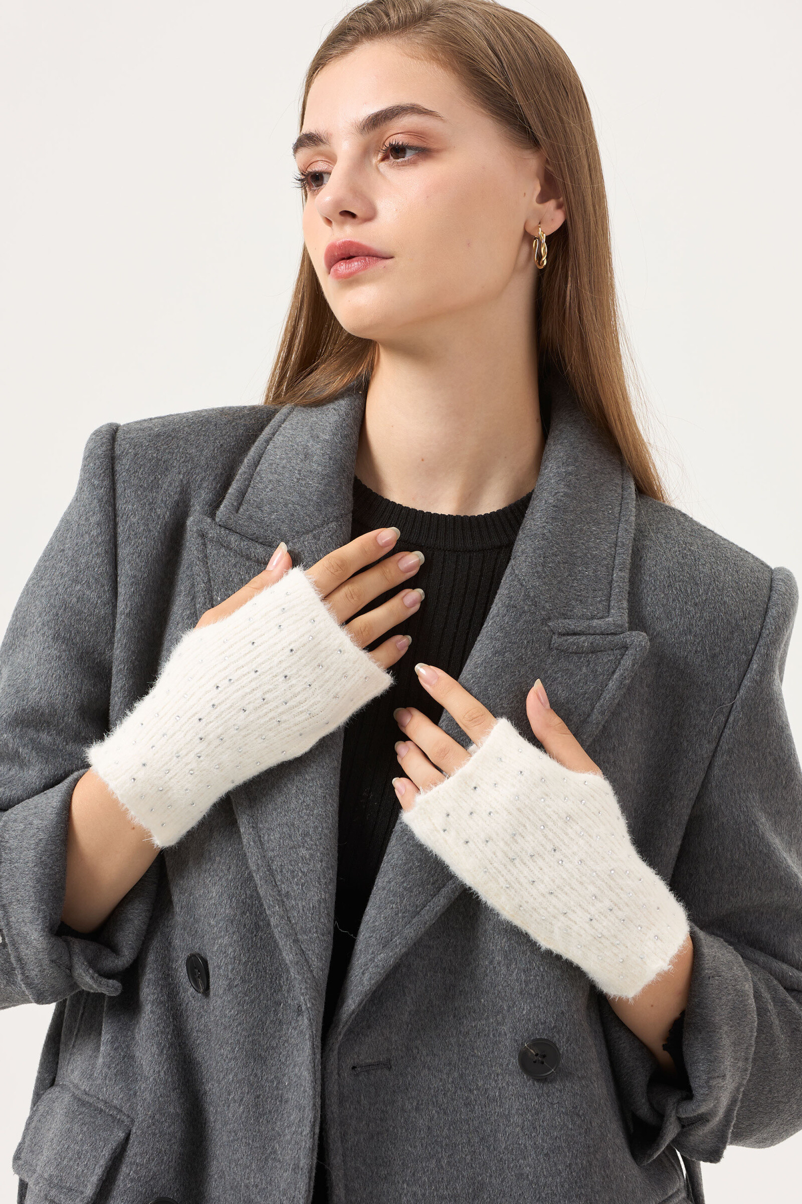 Großhändler Phanie Mode (Phanie accessories) - Mit Strasssteinen gestrickte Fäustlinge