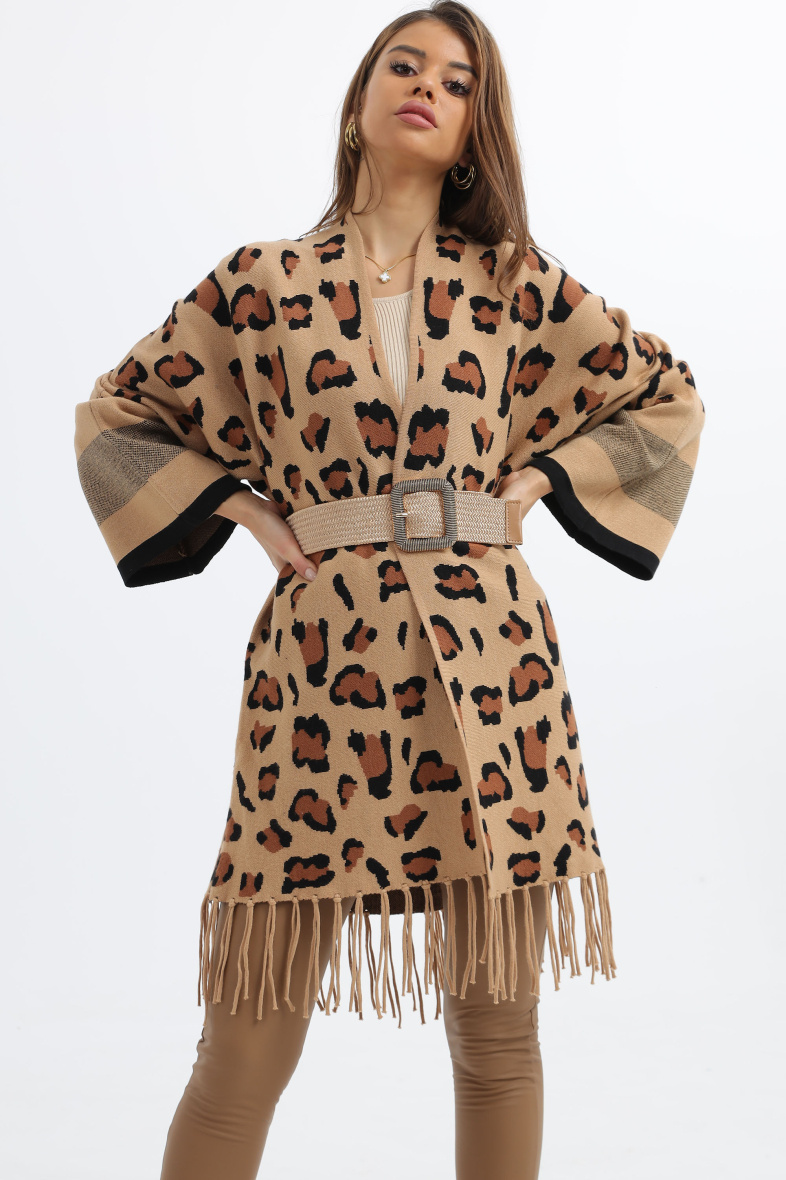 Wholesaler Phanie Mode (Phanie accessories) - Leopard-print fringed vest