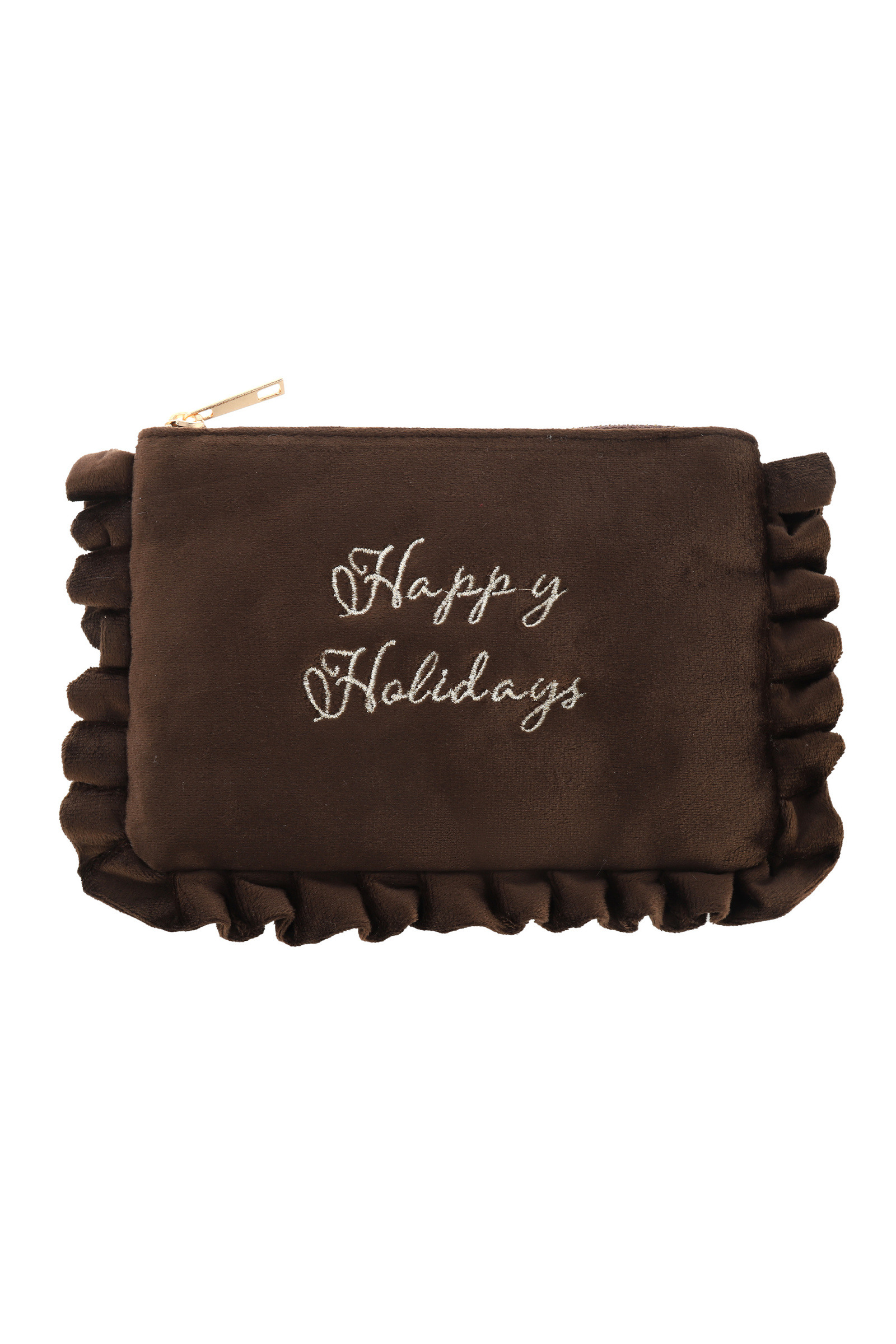 Mayorista Phanie Mode (Phanie accessories) - Bolso de terciopelo con volantes bordado « Happy Holidays »