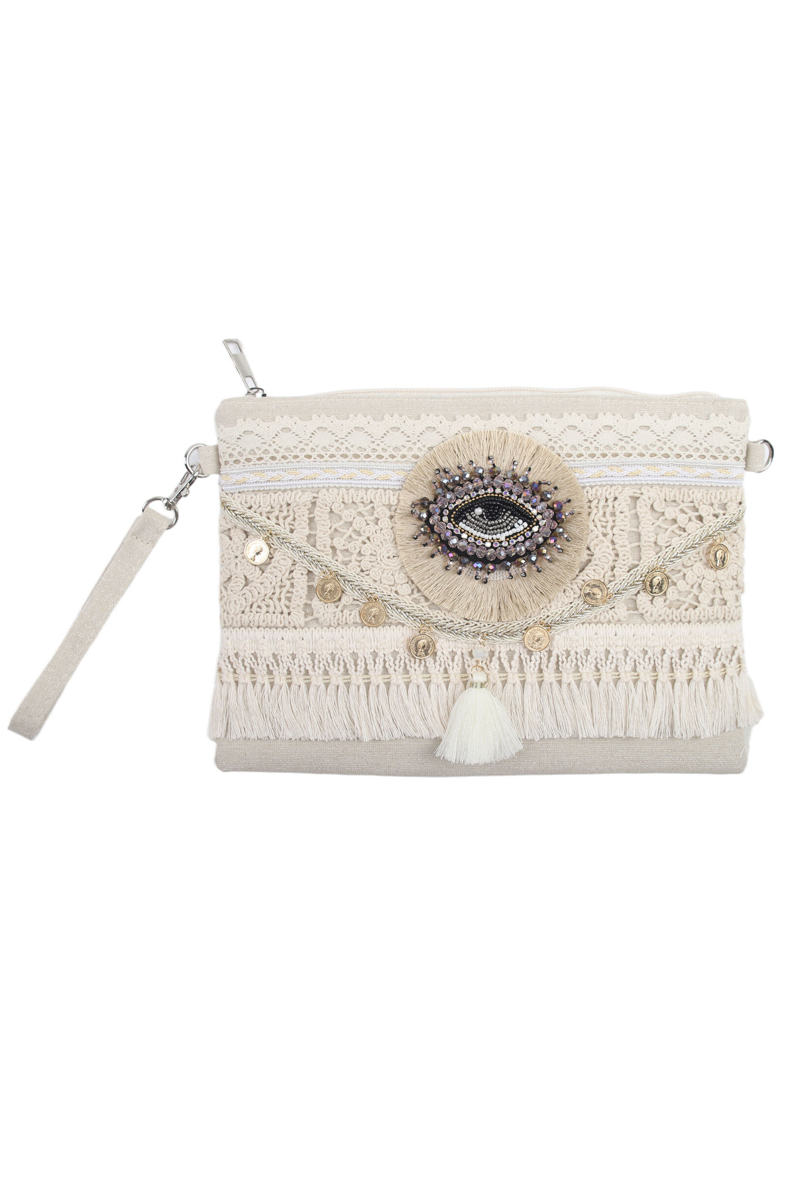 Grossista Phanie Mode (Phanie accessories) - Pochette bohémien Protettore Oculare - frange e uncinetto bohémien