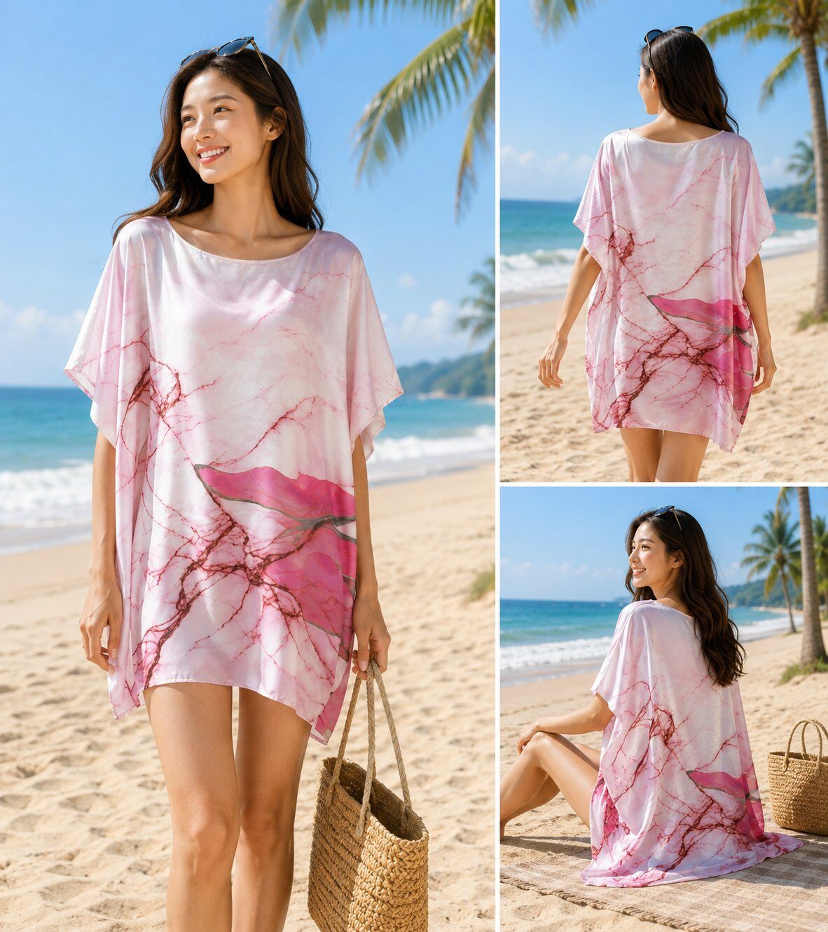 Mayorista PHENIX ROUGE - Vestido de Playa Estampado Efecto Mármol Rosa